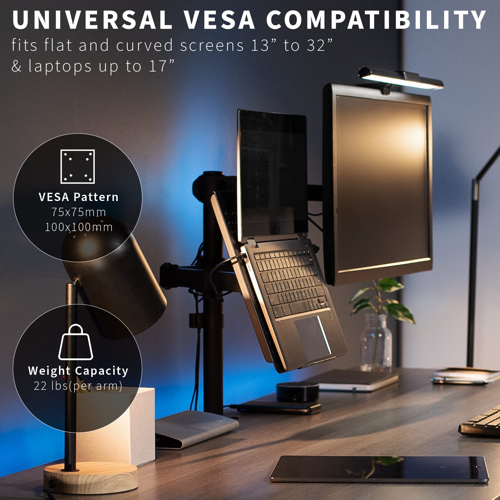 VIVO Black Fully Adjustable 13 to 32 inch Single Computer Monitor and Laptop Desk Mount Combo, Stand with Grommet Option, Fits up to 17 inch Laptops (STAND V002C)