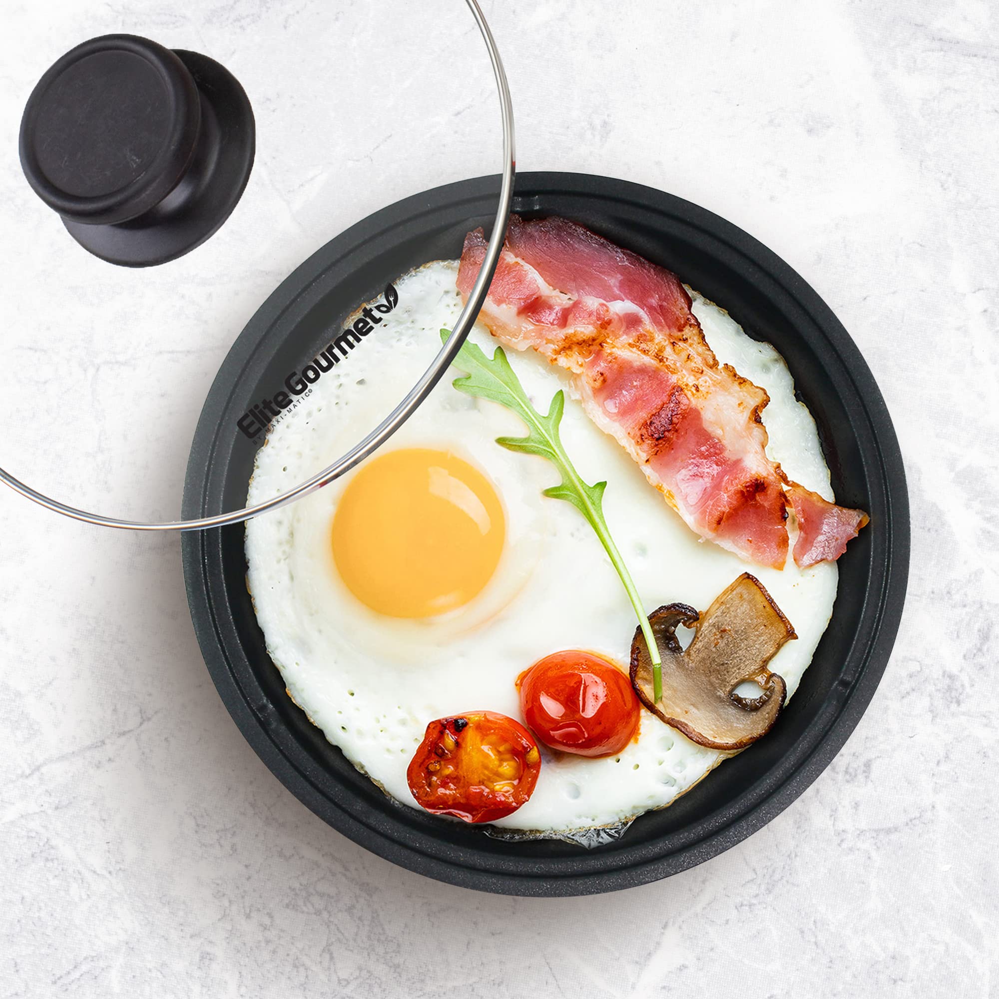 Elite Gourmet Egl 6101 Personal Stir Fry Griddle Pan, Rapid Heat Up, 650 Watts Non Stick Electric Skillet With Tempered Glass Li