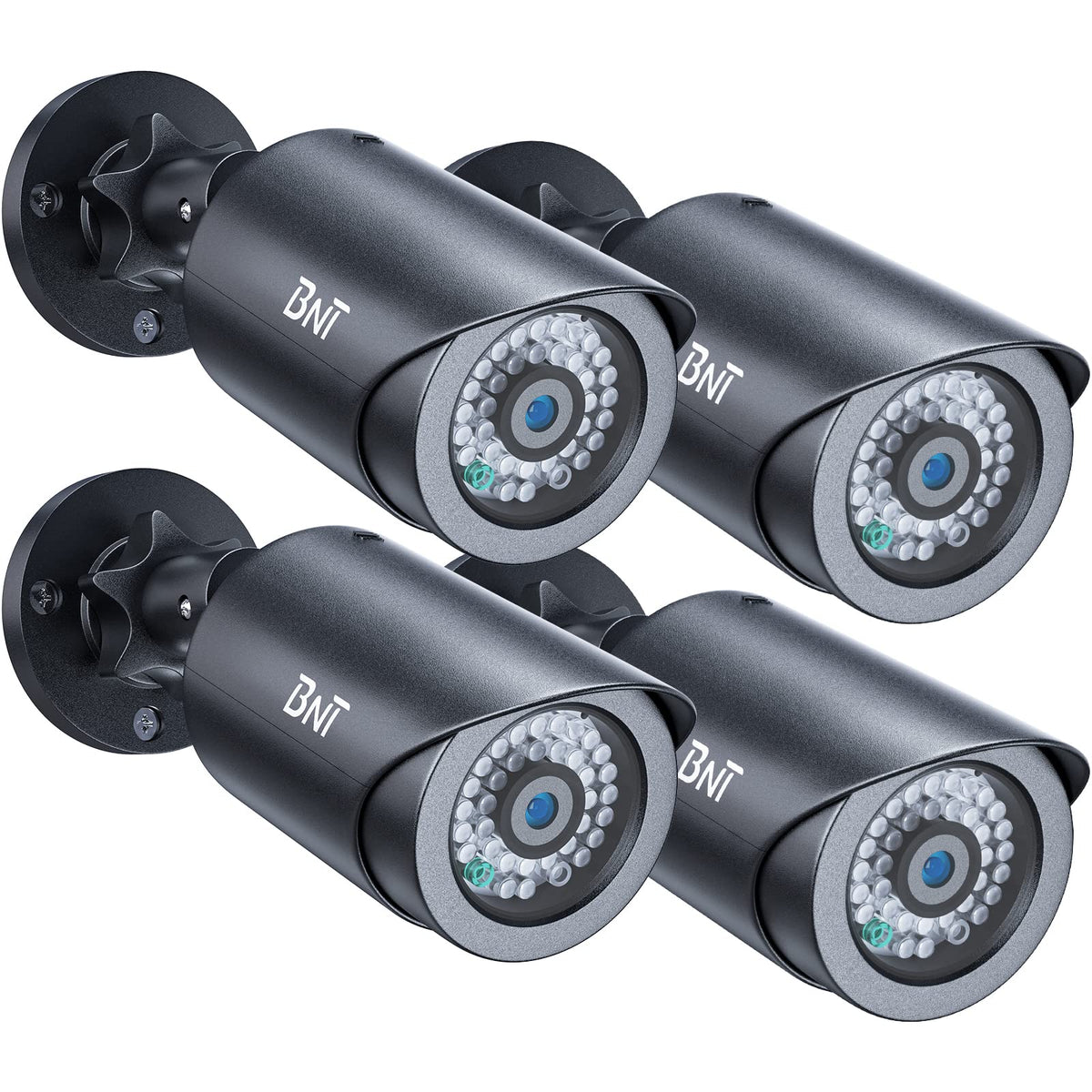 Bnt Dummy Fake Security Camera, With One Red Led Light At Night, For Home And Businesses Security Indoor/Outdoor (4 Pack - Black