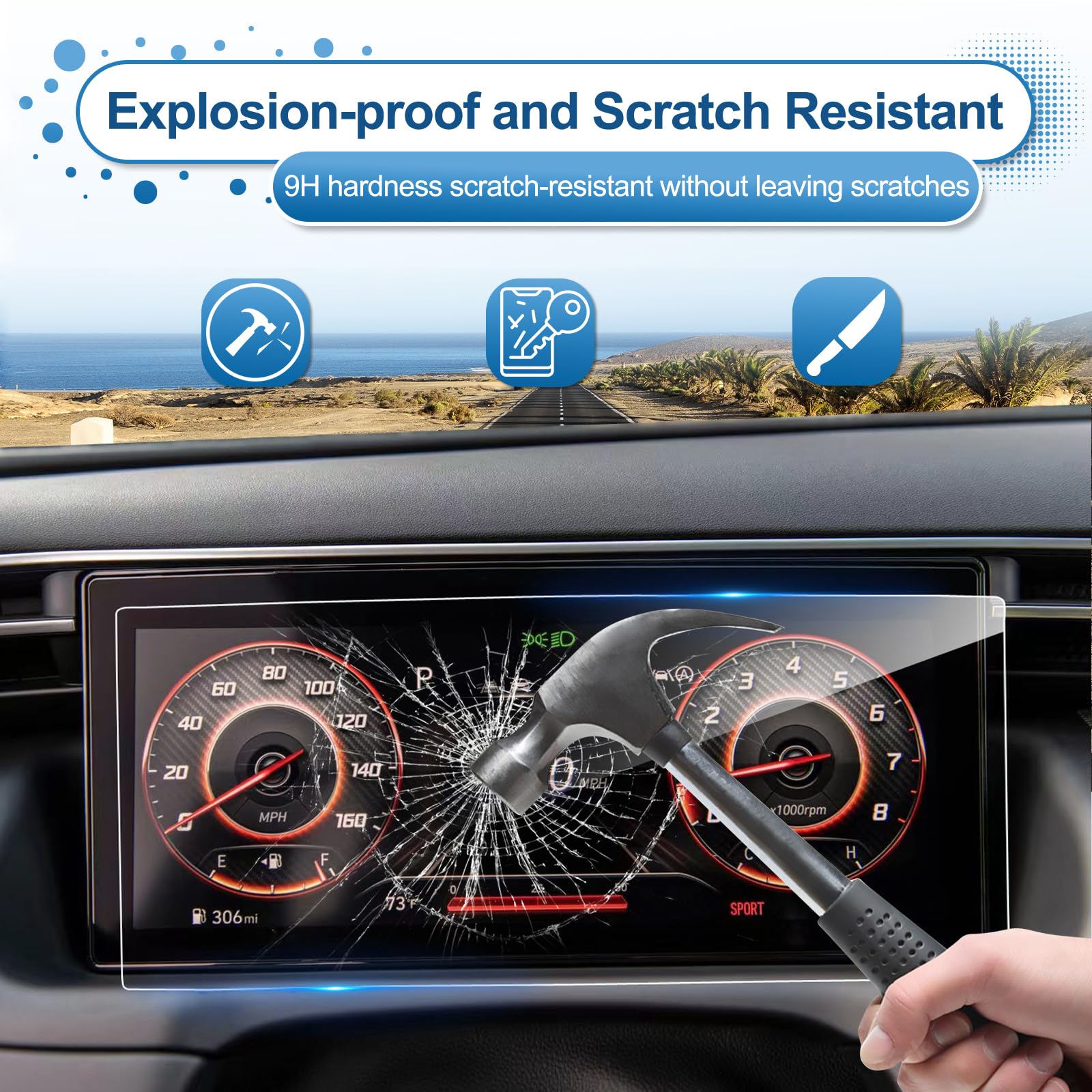 Coleya 2022 2023 2024 Santa Cruz Screen Protector For Hyundai Santa Cruz Digital Instrument Cluster, 2023 Santa Cruz Tempered Gl