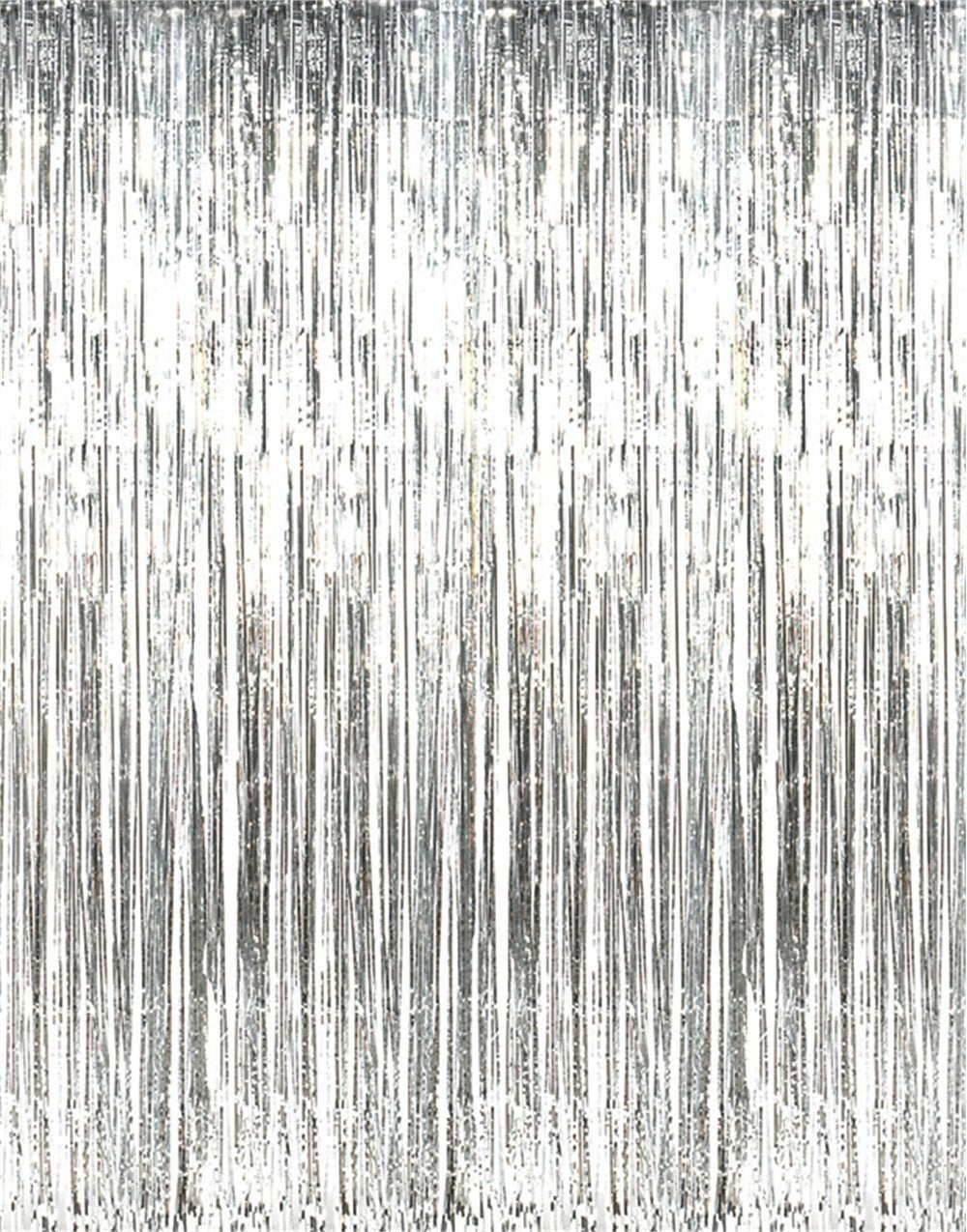 Goer 3.2 Ft X 9.8 Ft Metallic Tinsel Foil Fringe Curtains For Party Photo Backdrop Wedding Decor (Silver,5 Pcs)