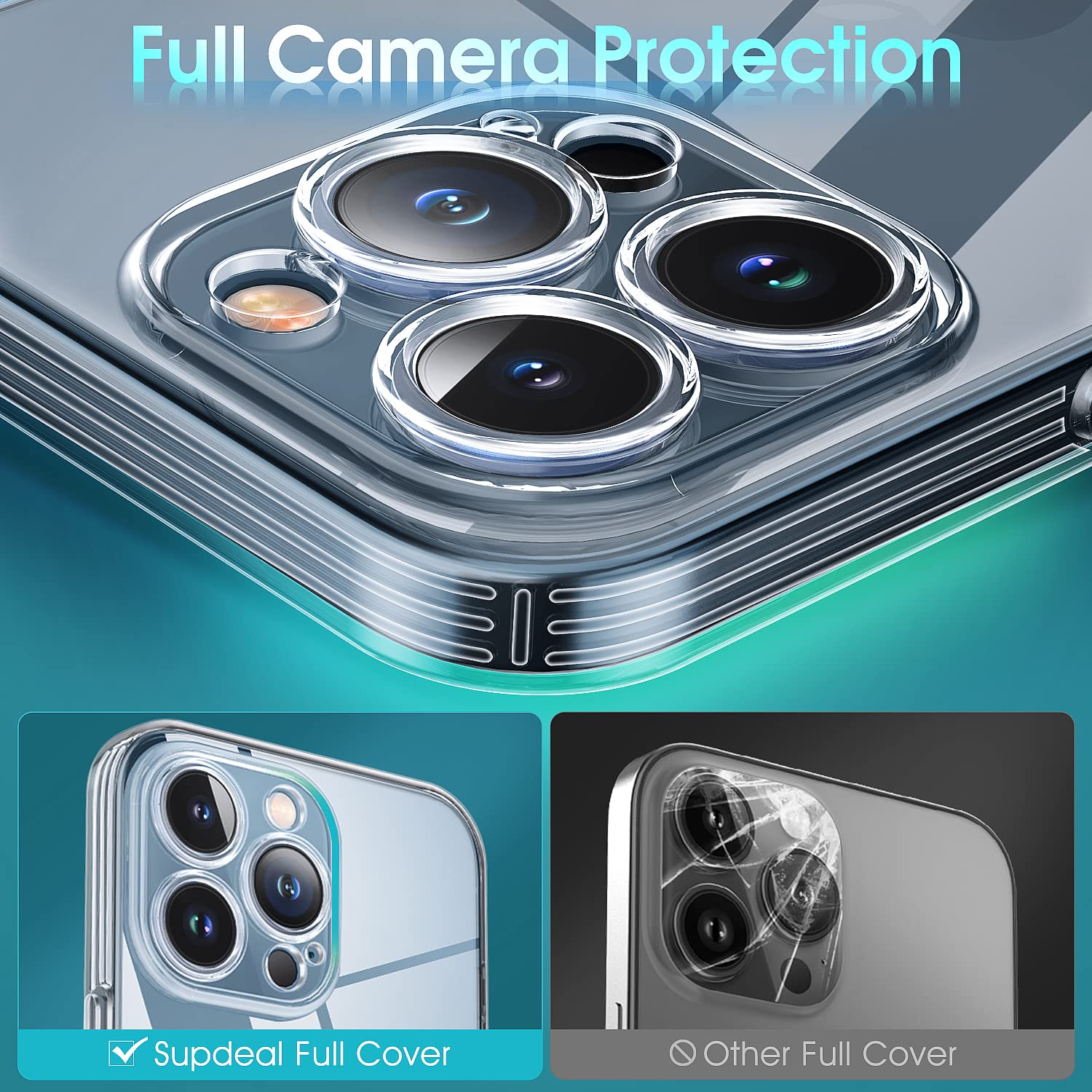Supdeal Crystal Clear iPhone 12 Pro Max Phone Case Shockproof Camera Protection Soft Silicone Transparent