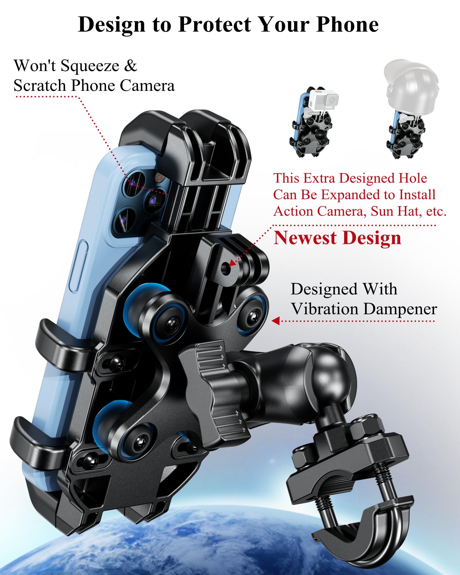 Brcovan Motorcycle Phone Holder With Vibration Dampener, Anti Shake Motorcycle Phone Mount, Adjustable Handlebar Cellphone Holde