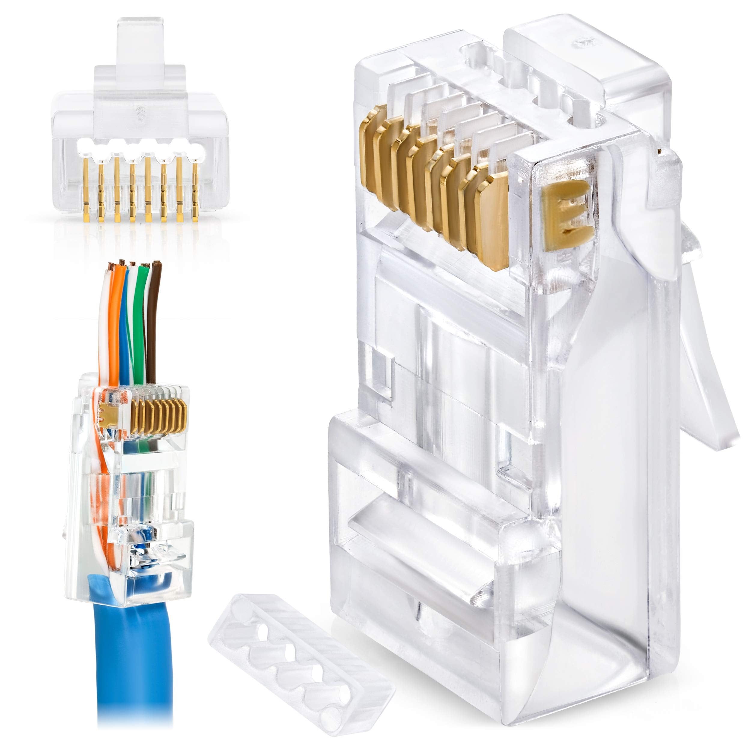 Gtz Rj45 Cat6/6A Pass Through Connectors For A Thick 23 Awg Large Diameter Utp Network Cable, 200 Pcs | Insert Guides Included