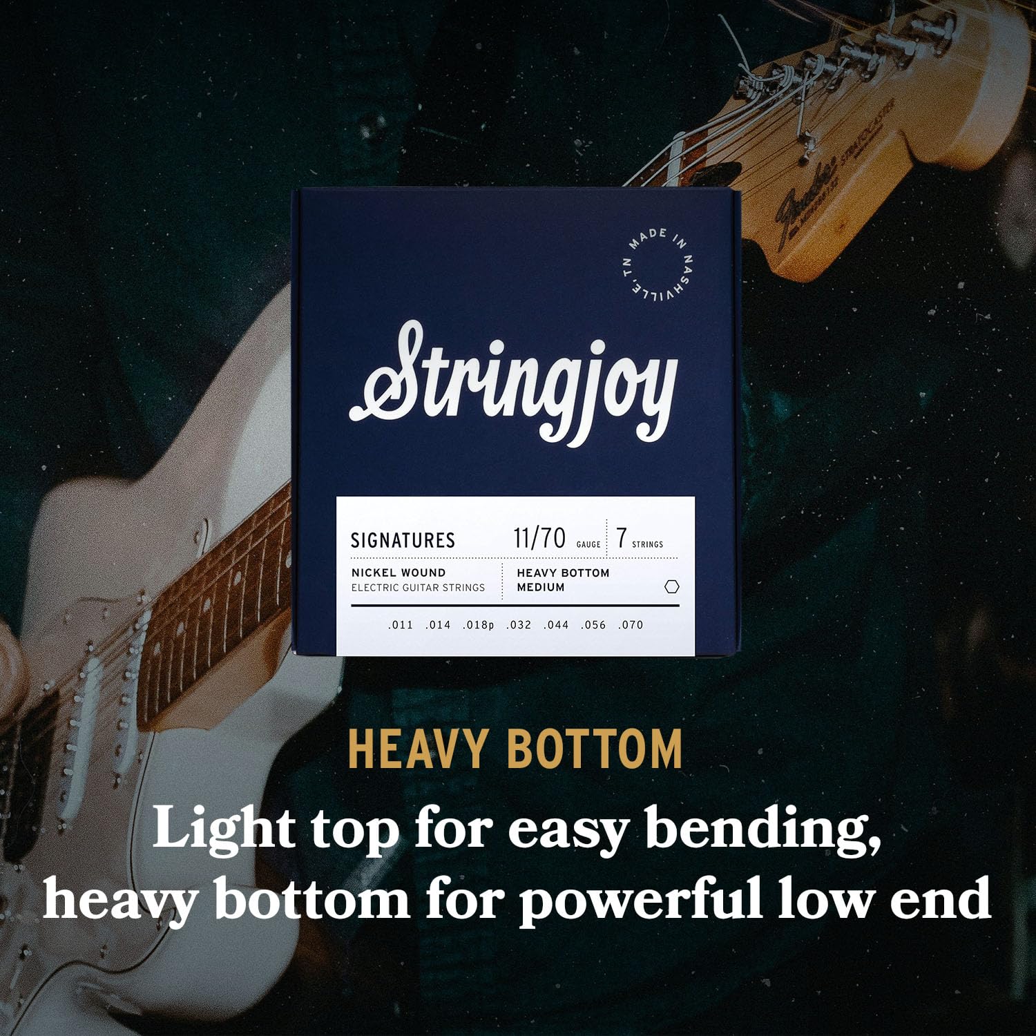 Stringjoy Hvy117, 7 String Signatures Electric Guitar Strings, 11 70 Heavy Bottom Medium Gauge, 7 String Nickel, Electric Guitar