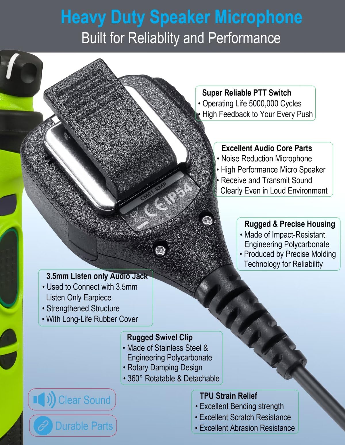 Commountain Speaker Mic Compatible With Kenwood Radios Nx 200 Nx 210 Nx 300 Nx 3200 Nx 3300 Nx 3400 Nx 410 Nx 411 Nx 5200 Nx 5300 Nx 5400 Tk 2180 Tk 3180 Tk 5220 Tk 5320 Tk 290, Shoulder Microphone