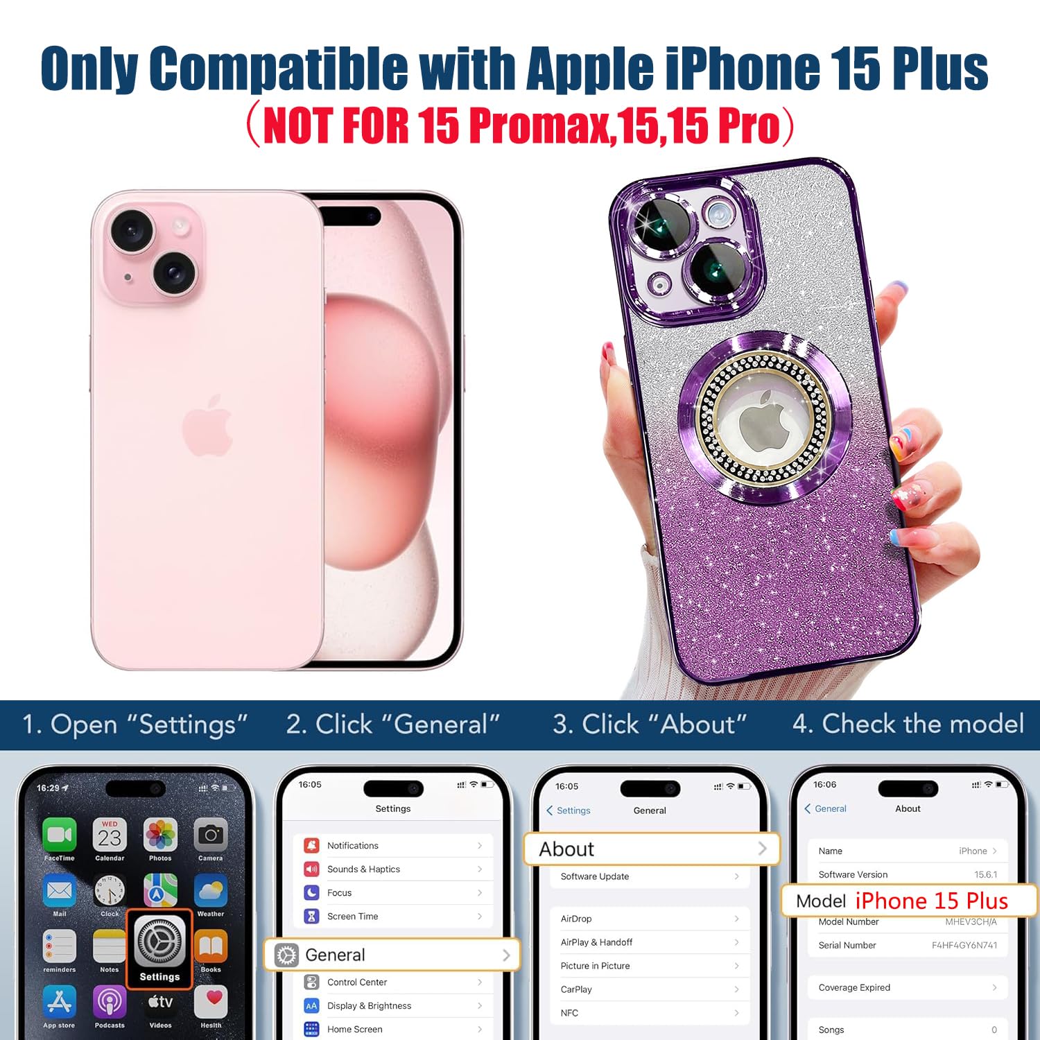 Misscase For Iphone 15 Plus Magnetic Glitter Case Compatible With Magsafe,Full Protection Slim Shockproof Anti Scratch Case With