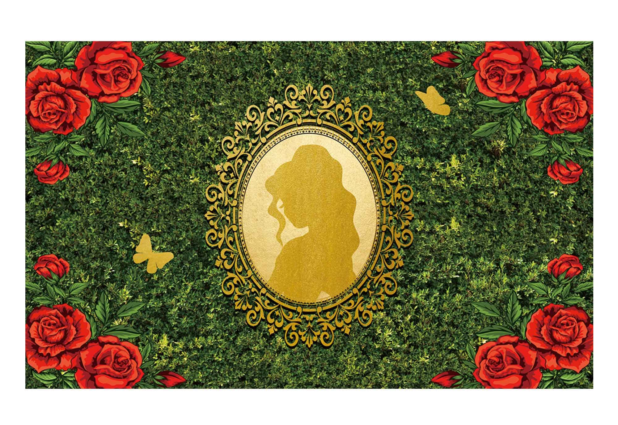 Allenjoy Beauty Flower Garden Backdrop For Girls Birthday Decorations Golden Mirror Red Rose Butterfly Wonderland Background Pri