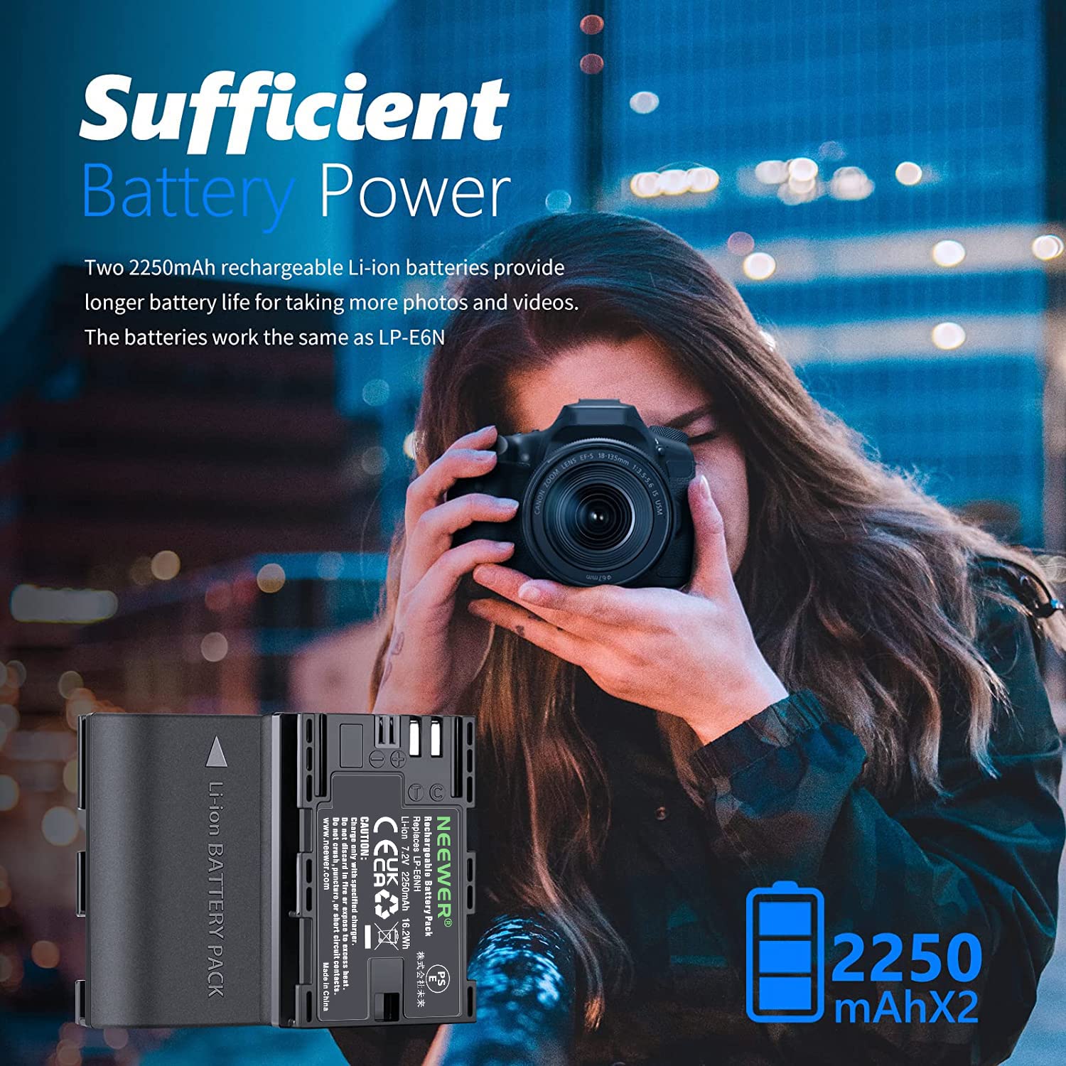 Neewer Lp E6Nh Replacement Battery Charger Set For Canon Eos R7 R5 R6 R, 5D Iii Iv, 6D Ii, 7D Ii, 70D, 80D, 90D, 2 Pack 2250Mah