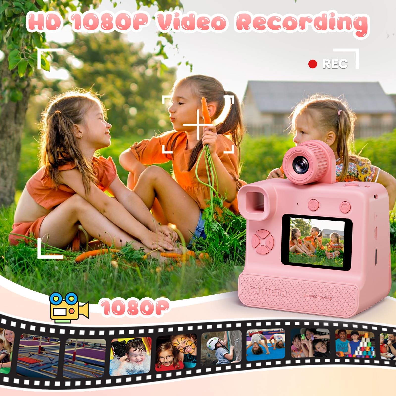 Instant Print Camera For Kids, 1080P Kids Instant Cameras,Hd Selfie Digital Video Cameras Toddler 3 Rolls Print Paper & 32G Card