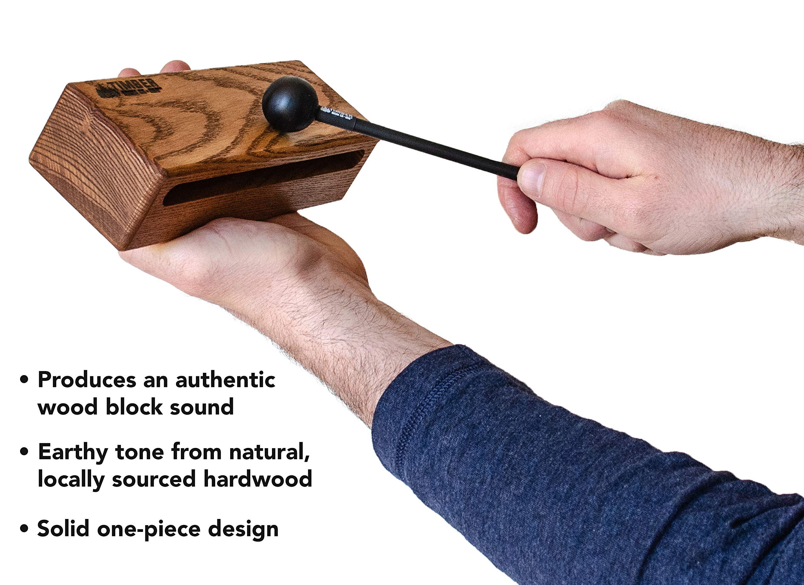 Timber Drum Co. 7 Wood Block With Mallet - Made In U.S.A. - Creates Loud And Resonant Tone From Handcrafted Solid American Hardw