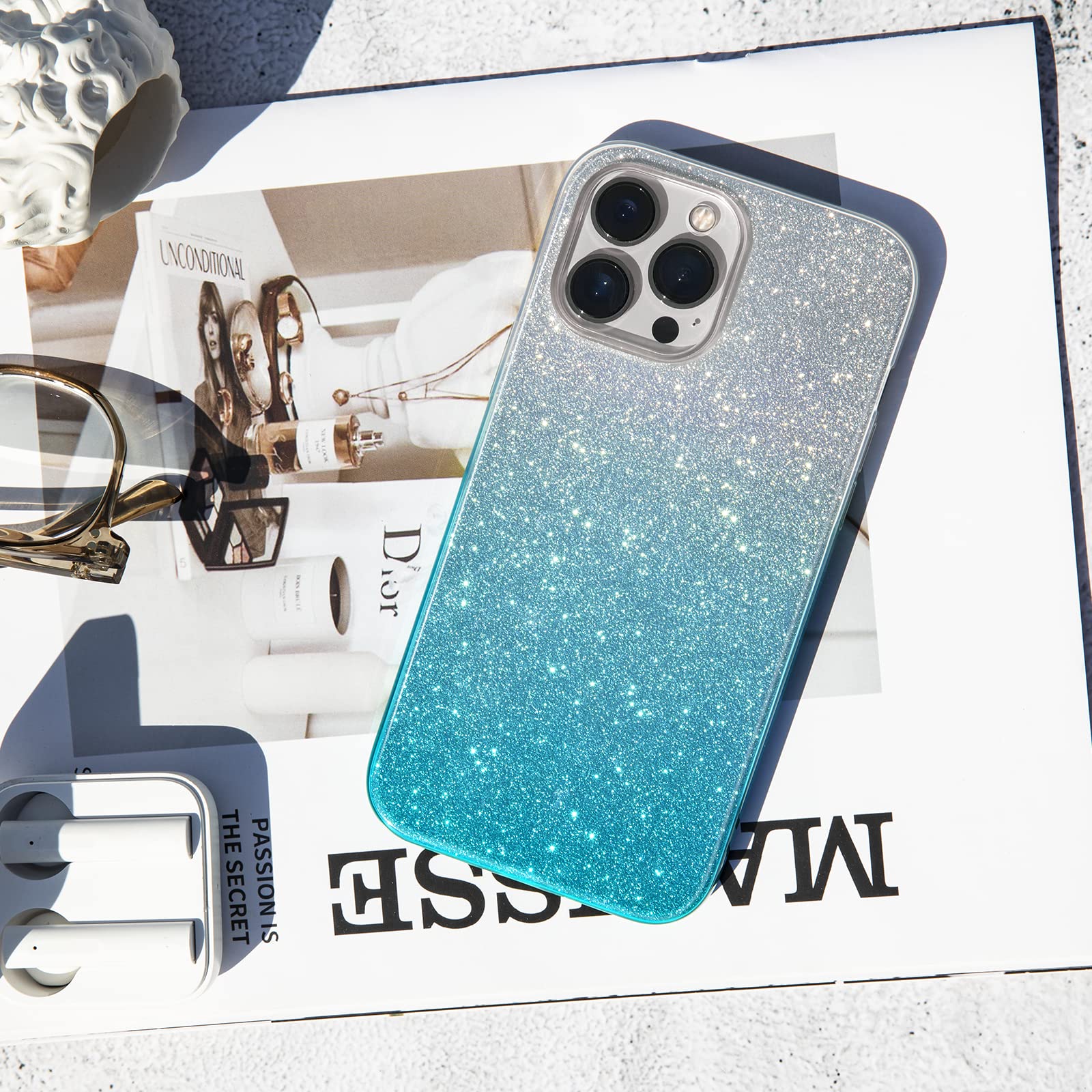 MATEPROX iPhone 13 Pro Bling Sparkle Glitter Hybrid TPU PC Phone Case Gradient Green 6.1 inch