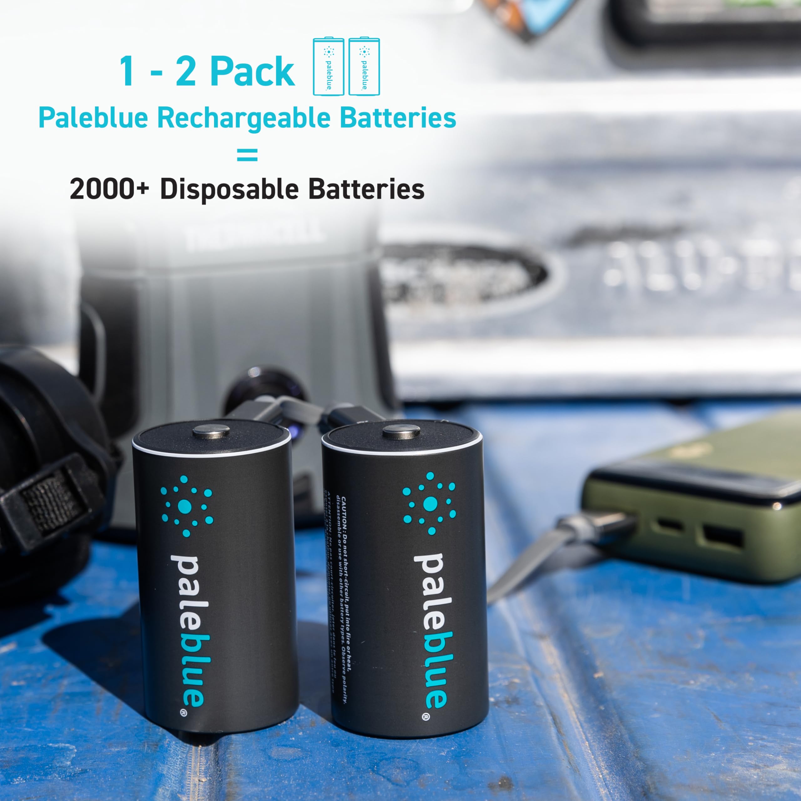 Rechargeable D Batteries With Usb Charger By Pale Blue, Lithium Ion 1.5V 5000 Mah, Charges Under 3.25 Hours, Over 1000 Cycles, 2