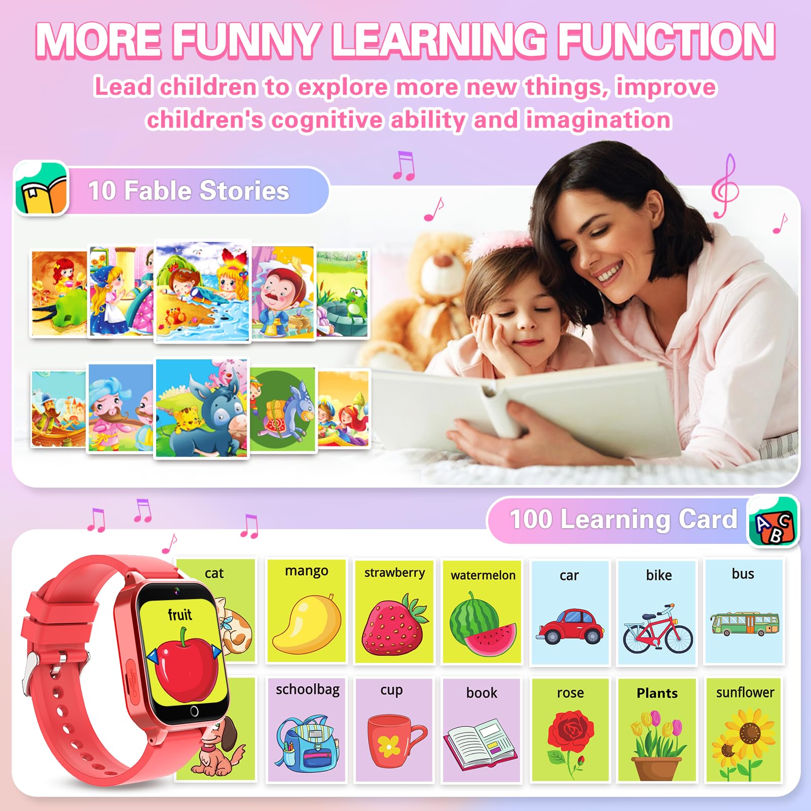 Vakzovy Kids Smart Watch Christmas Birthday Gifts For Girls Boys Age 6-12 With 26 Games Video Camera Music Pedomete Educational