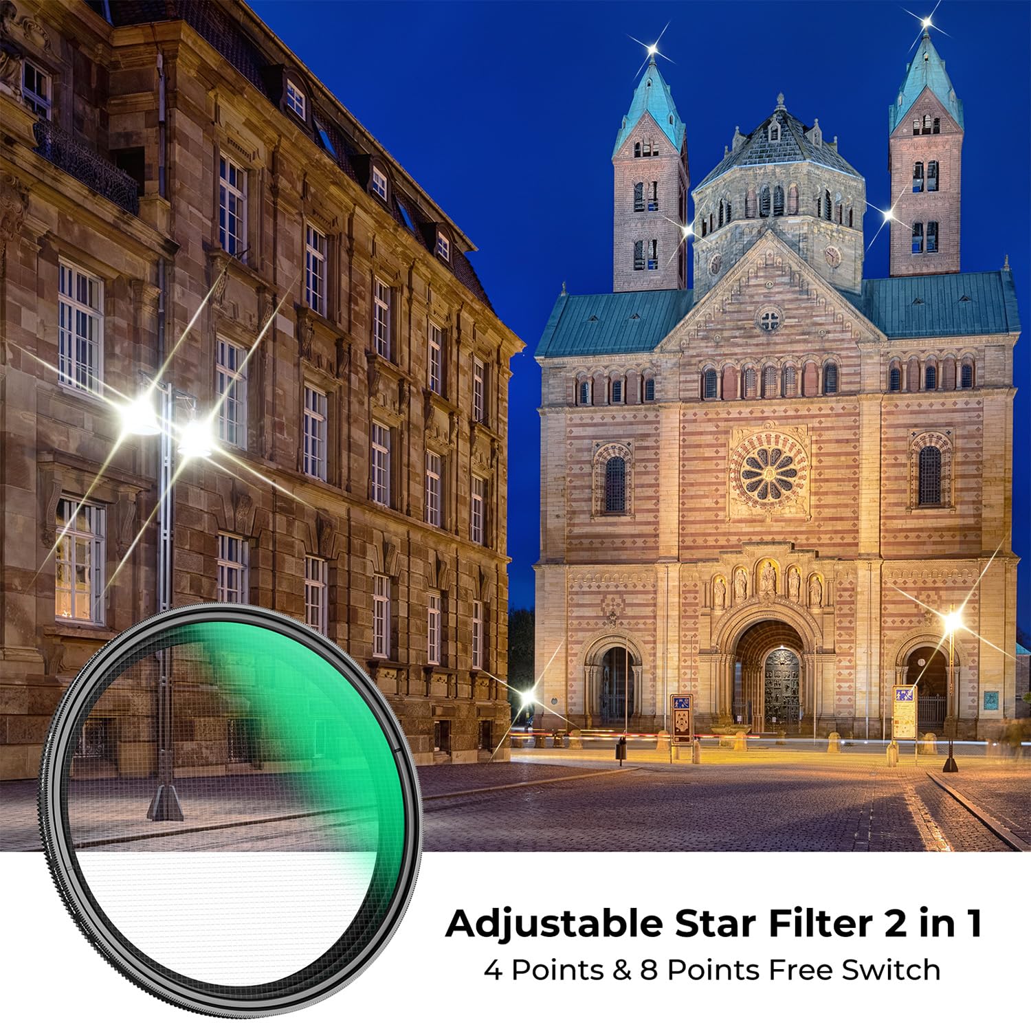 K&F Concept 52Mm Variable Star Filter Cross Screen Starburst Filter 4, 8 Points  18 Layer Coating Ultra Slim Optical Glas Camera