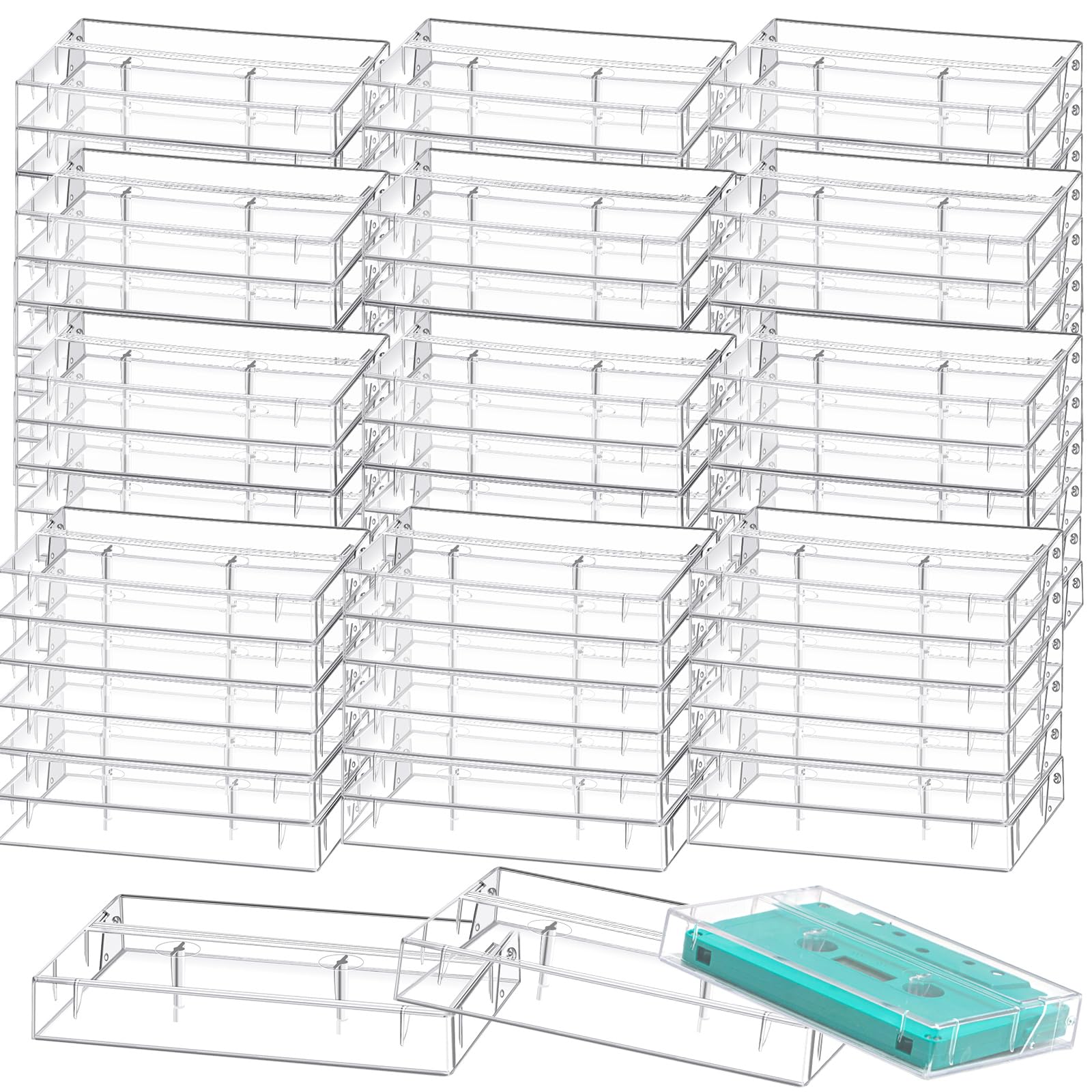 Wenqik 120 Pcs Audio Cassette Tape Cases Plastic Blank Voice Recording Cassette Tape Holder Clear Music Box Organizer Audio Stor