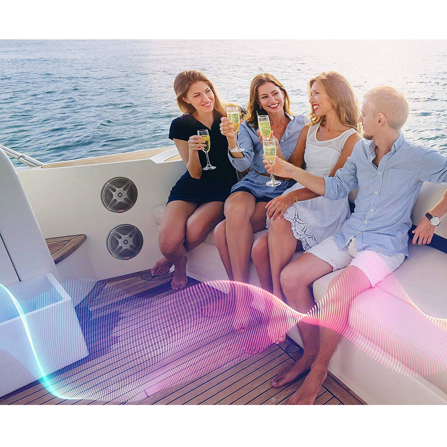 Pyle 6.5 Inch Bluetooth Marine Speakers - 2-Way Ip-X4 Waterproof And Weather Resistant Outdoor Audio Dual Stereo Sound System Wi