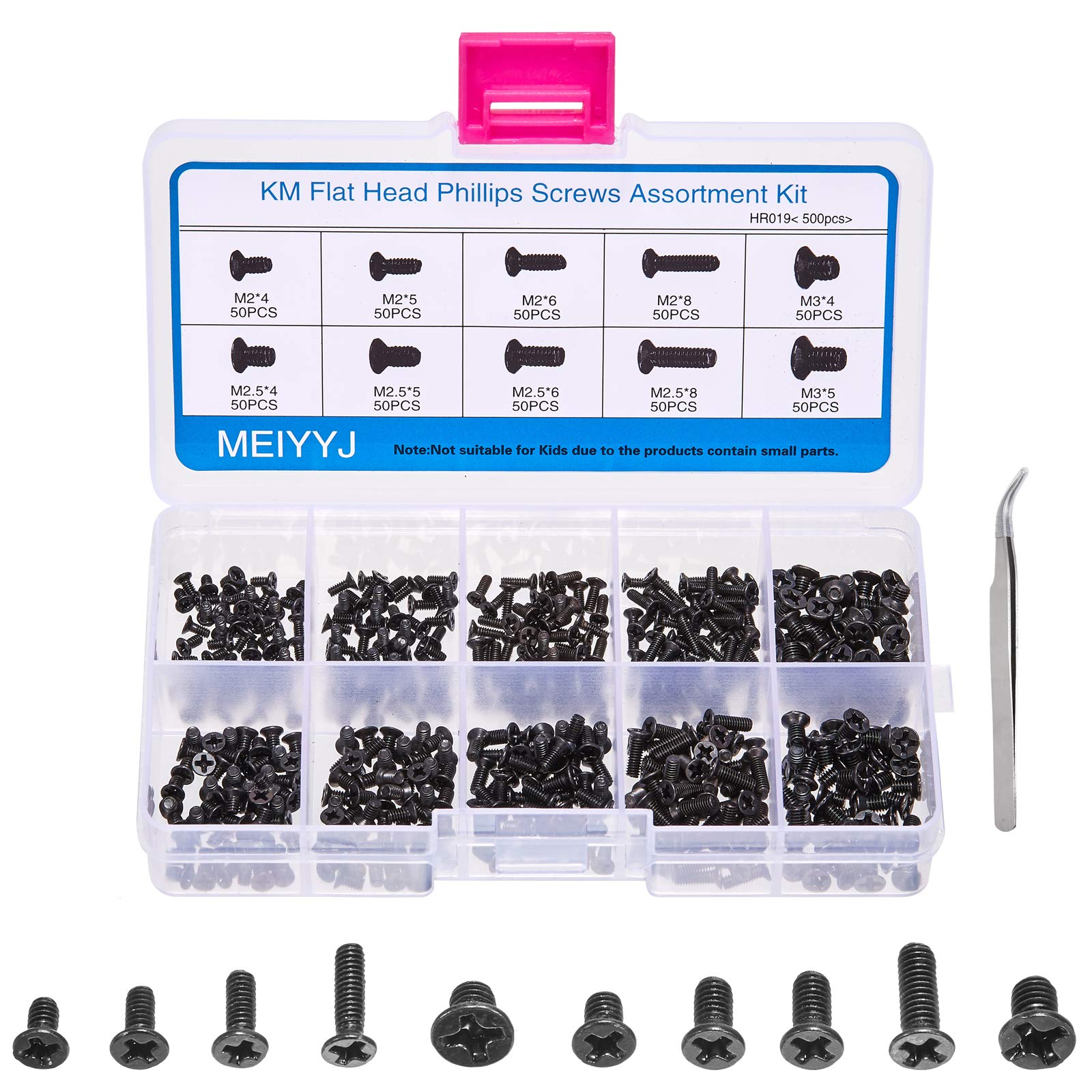 Meiyyj 500Pcs M2 M2.5 M3 Laptop Notebook Computer Replacement Screws Kit, Pc Flat Head Phillips Screw Assortments, Countersunk S