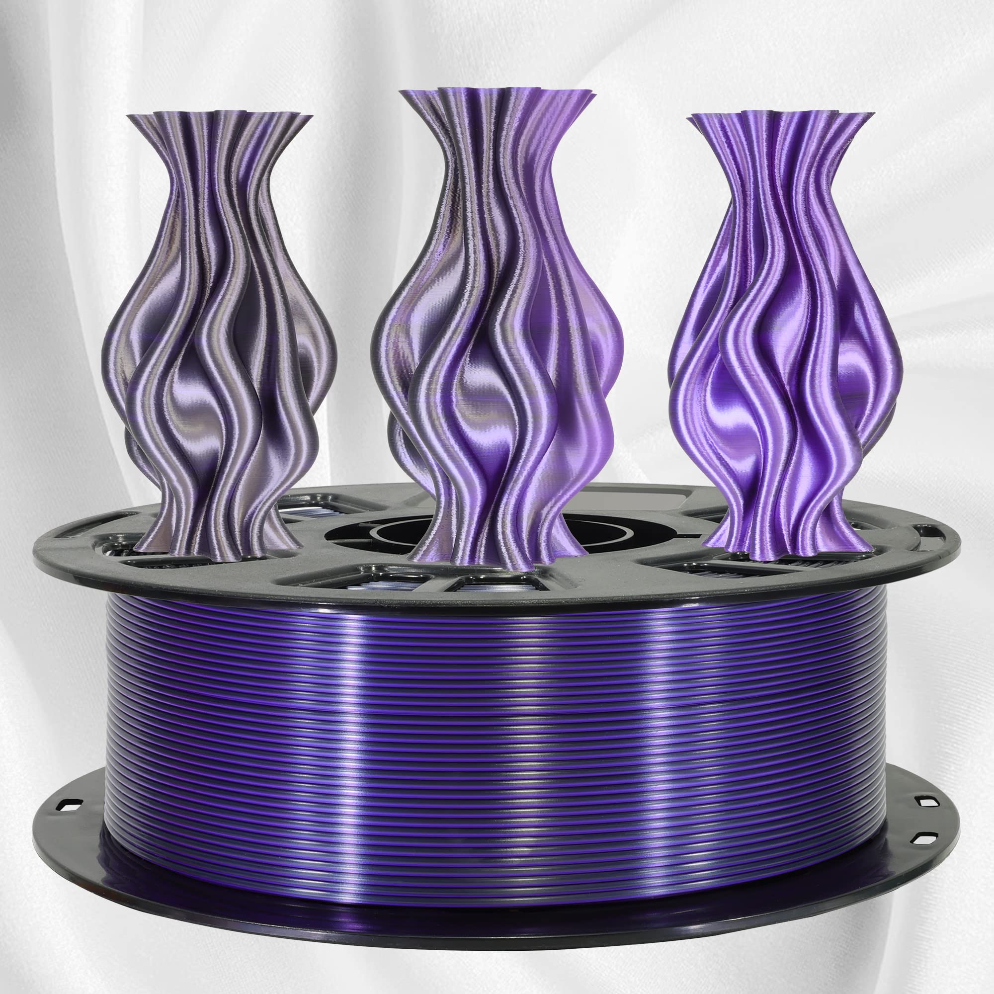Mika3D 1.75Mm Silk Shiny Purple Black Pla Dual Color Co Extrusion 3D Filament, 2 Colors In 1 3D Filament, 1Kg 3D Printing Materi