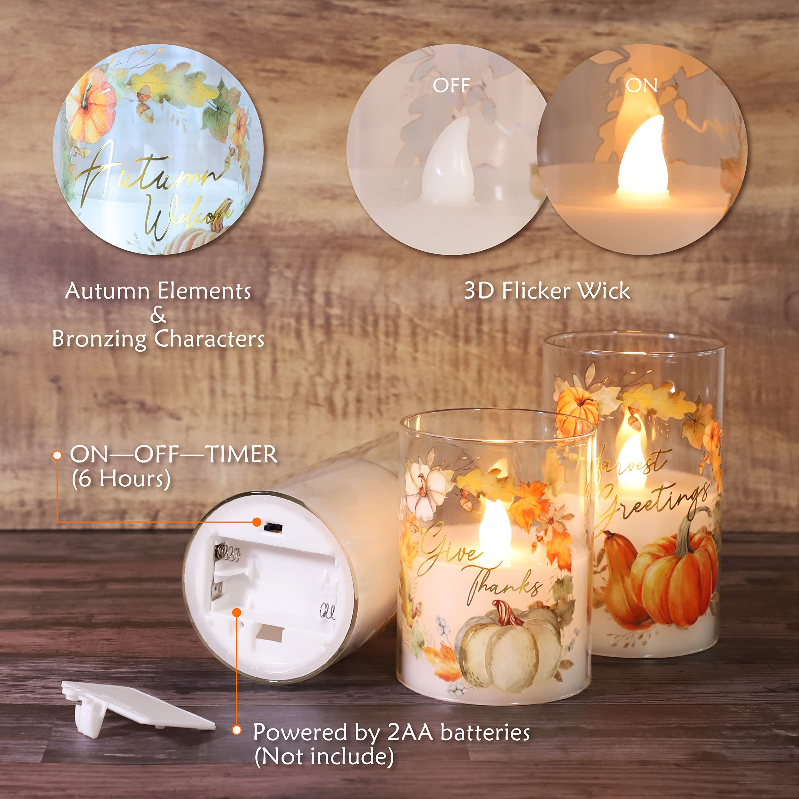 Gorge Moment Flameless Led Candles For Fall With Remote Timer Set Of 3 Thanksgiving Gift Decorations Warm Lights Dim Home Decor