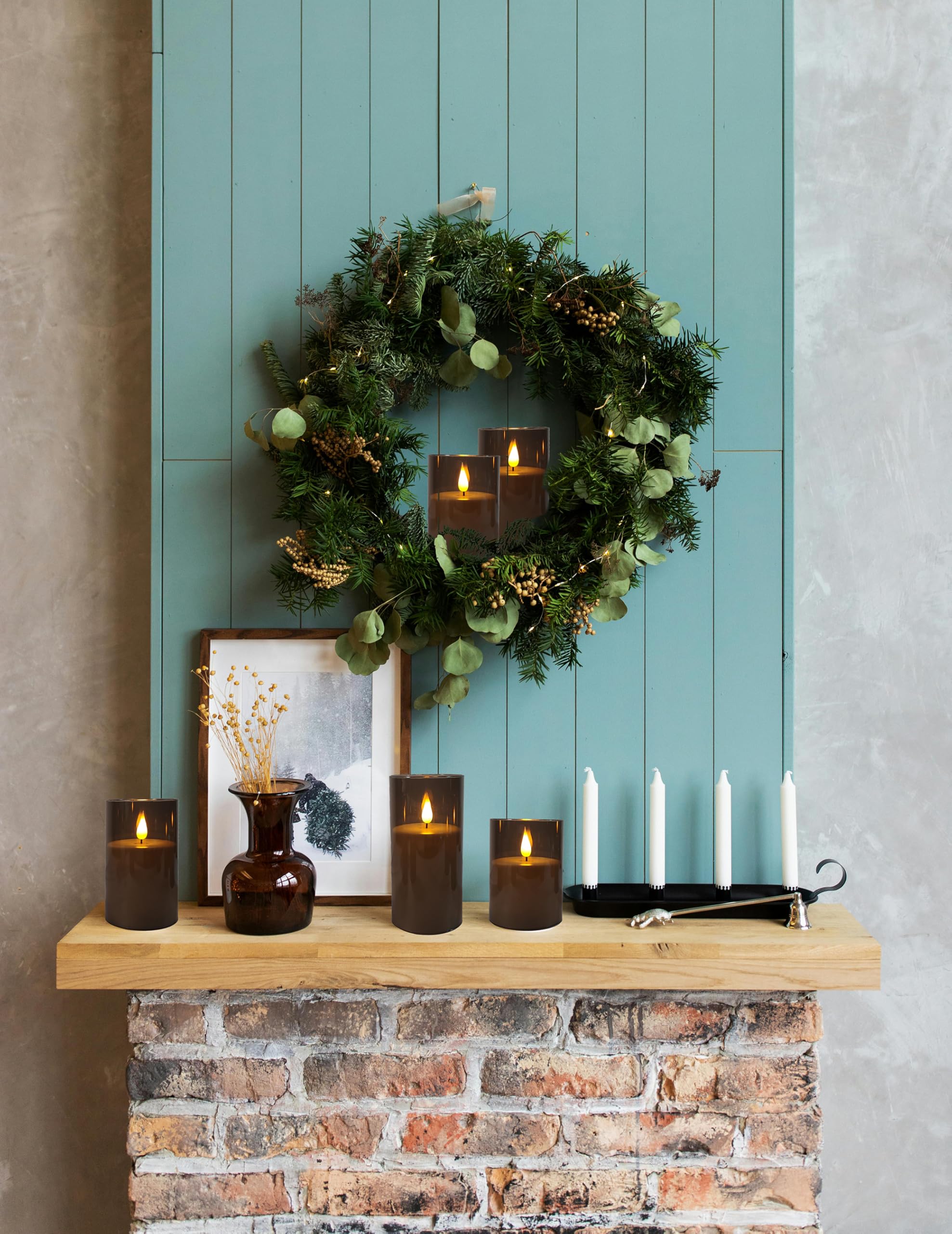 Niceme Gray Flickering Flameless Candles, Battery Operated Acrylic Led Pillar Candles With Remote Control And Timer Flameless Ha