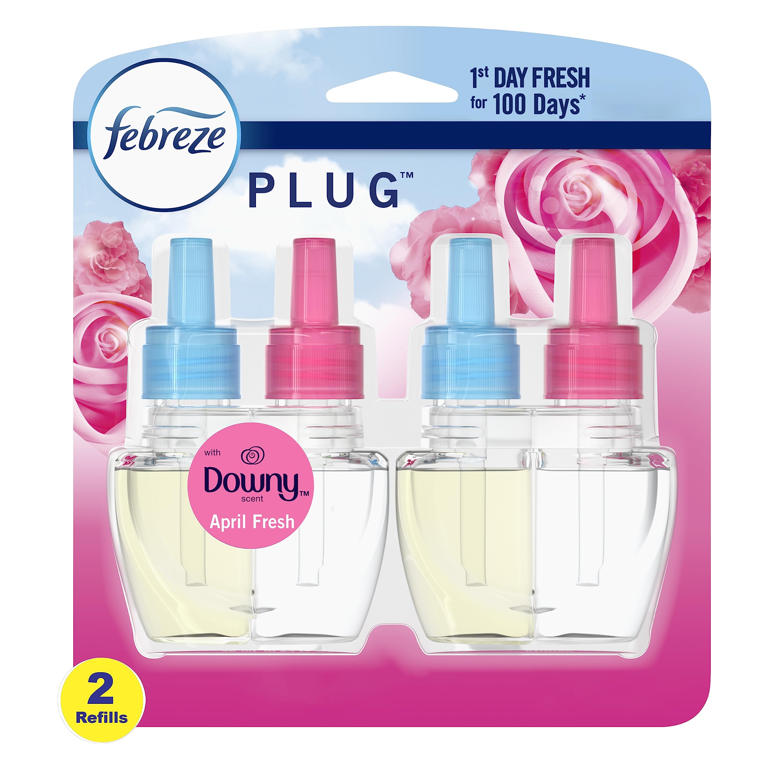 Febreze Odor Fighting Fade Defy Plug Air Freshener Refill, Downy April Fresh, (2) .87 Fl. Oz. Oil Refills