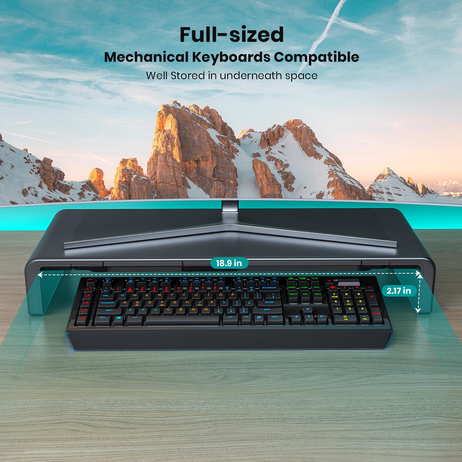 Monitor Stand Riser, Klearlook Foldable Computer Monitor Riser,Height Adjustable Computer Stand, Desk Shelf Riser With Storage D