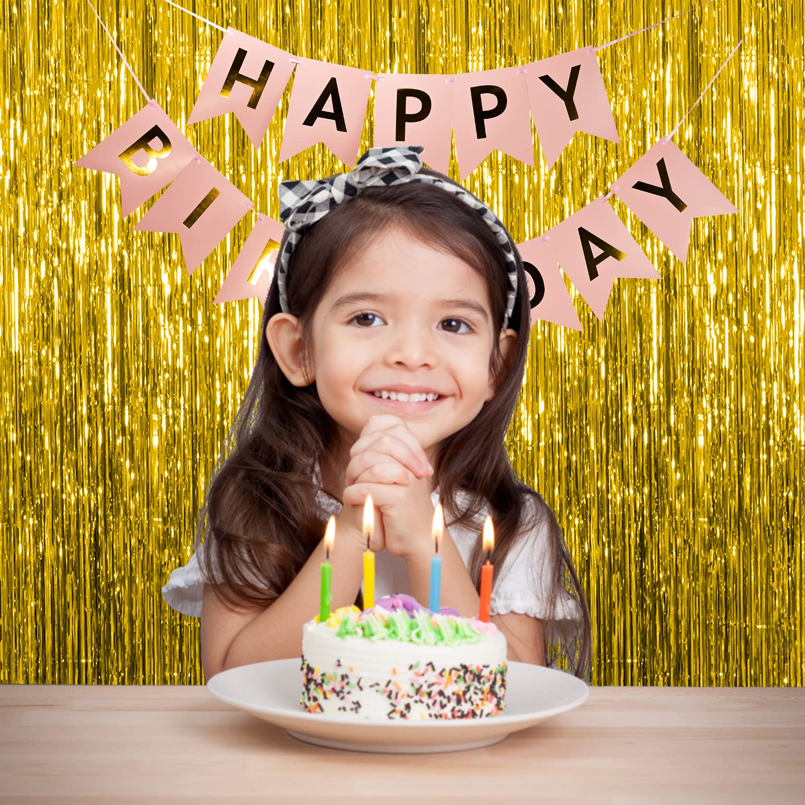 5 Pack Gold Fringe Curtain Backdrop Tinsel Streamers Birthday Party Decorations Christmas Photo Booth Backdrop Halloween New Yea