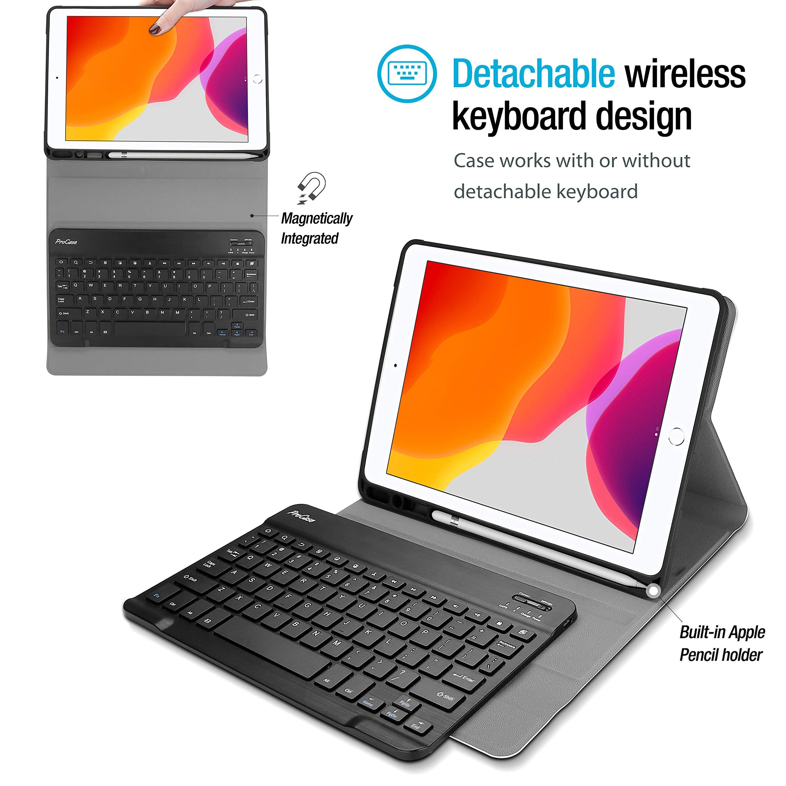 Procase Keyboard Case For Ipad 10.2 9Th Gen 2021/ 8Th Gen 2020/ 7Th Gen 2019/ Ipad Air 10.5'' 2019 / Ipad Pro 10.5 2017, Wireles