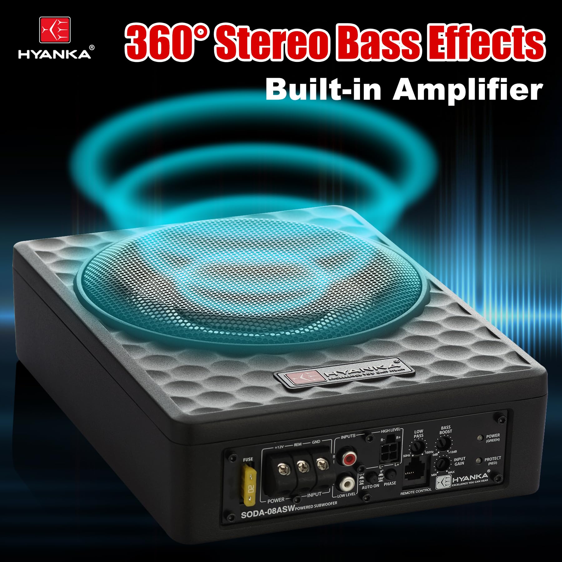 H Yanka Soda 08Asw 400W 8 Inch Compact Underseat Car Subwoofer With Built In Amp, Slim Powered Subwoofer For Car/Truck/Jeep Audi