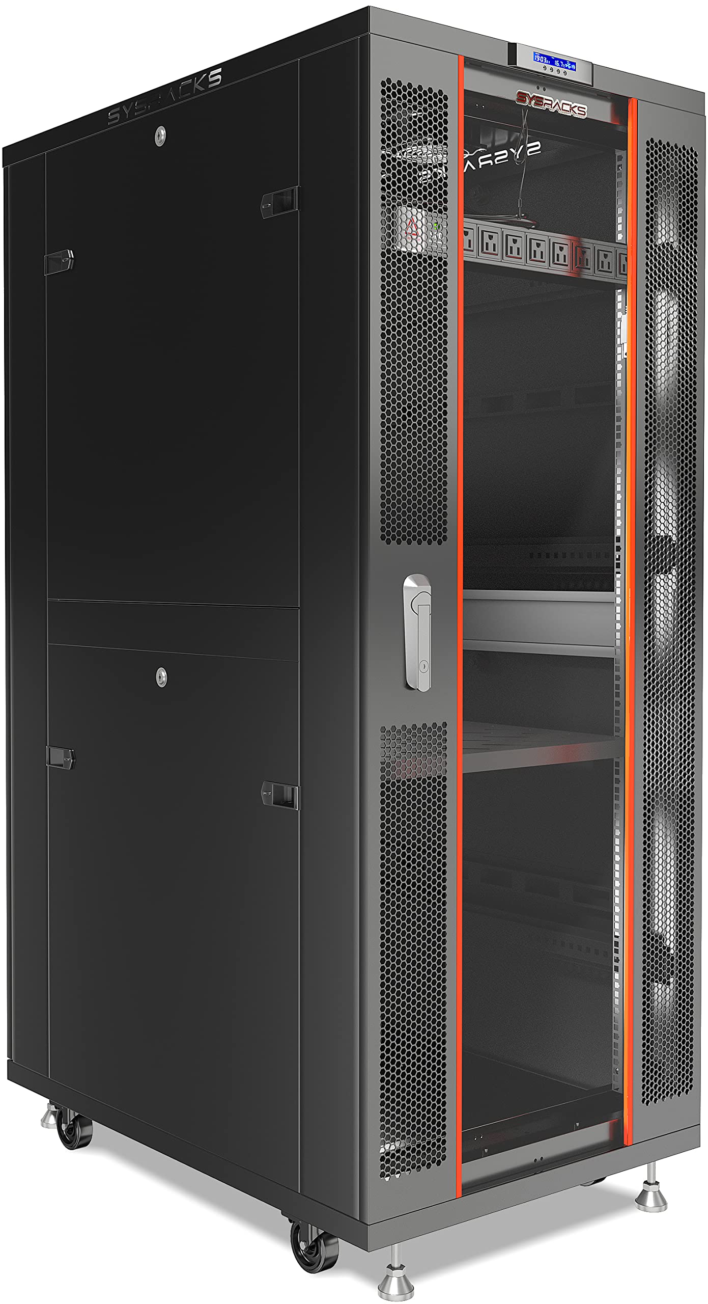Sysracks Server Rack Network Cabinet 37U Locking Deep Server Cabinet 32 Inch Depth Floor Network Rack On Wheels� Portable Computer Cabinet   4 X Fans   Thermostat   Pdu   Lcd Screen   Sensor   Shelf