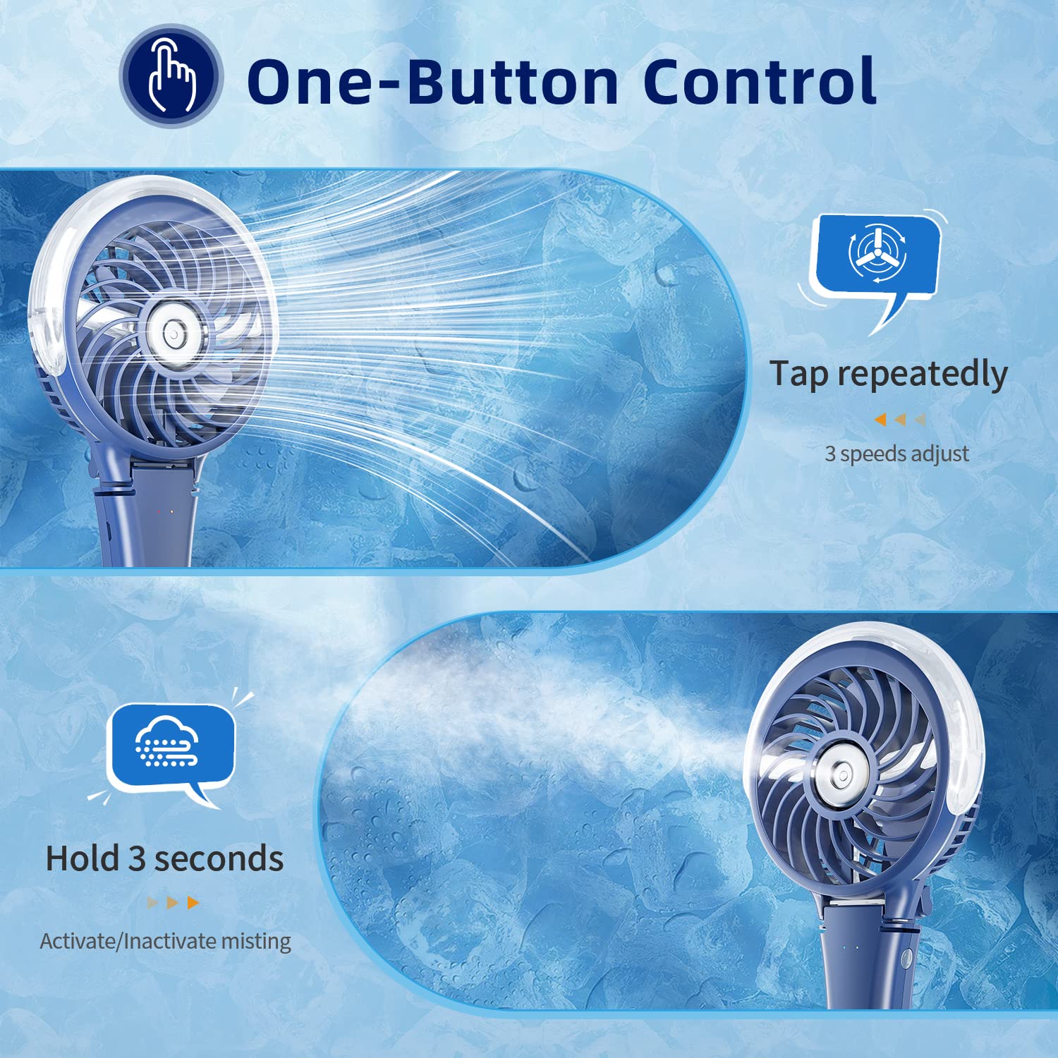 Handfan Portable Handheld Misting Fan, Rechargeable Personal Mister Fan, Battery Operated Spray Water Mist Fan, Foldable Electri