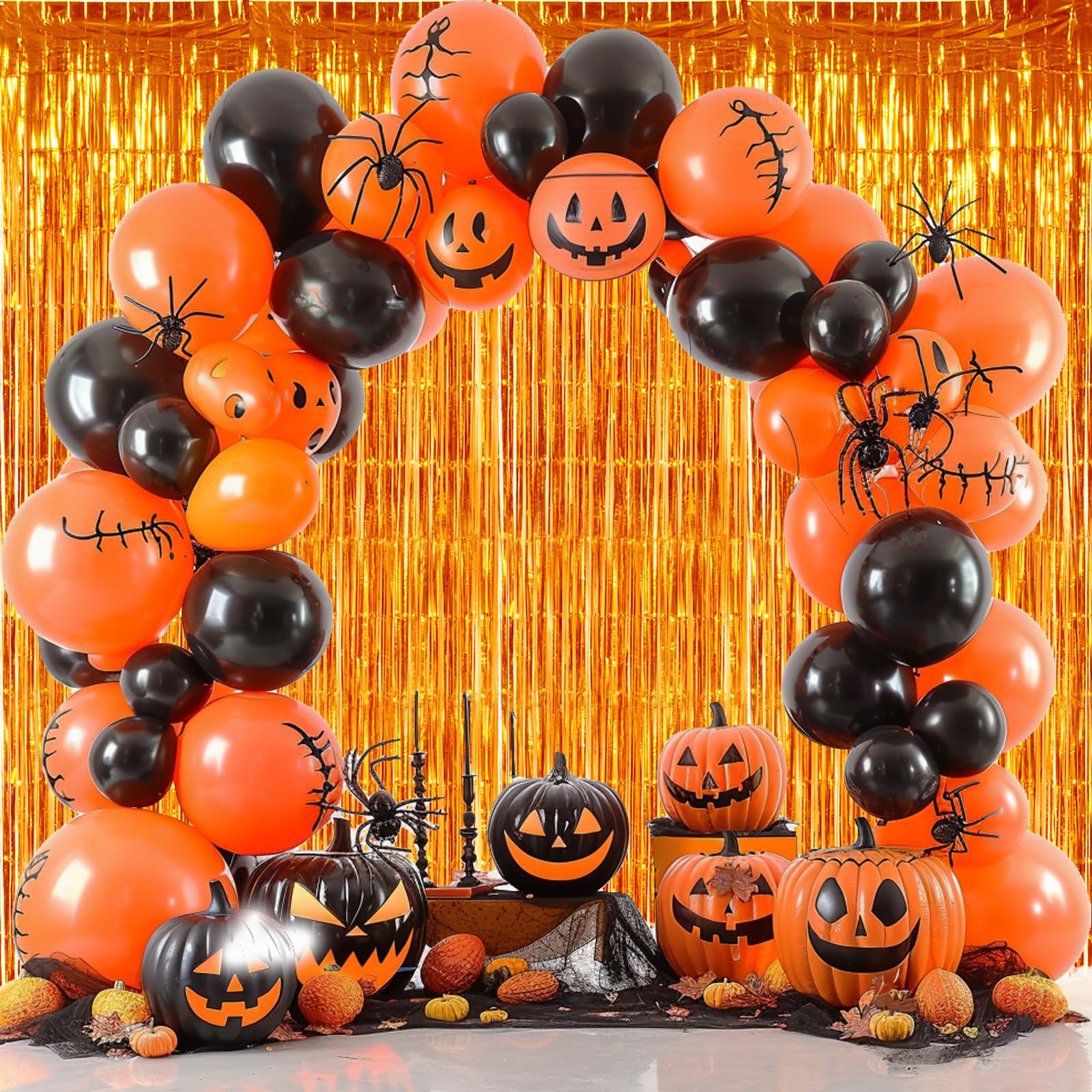 Toniful 3Pcs Orange Door Streamers,Photo Booth Backdrop Metallic Streamers Foil Fringe Curtains For Halloween Thanksgiving New Y
