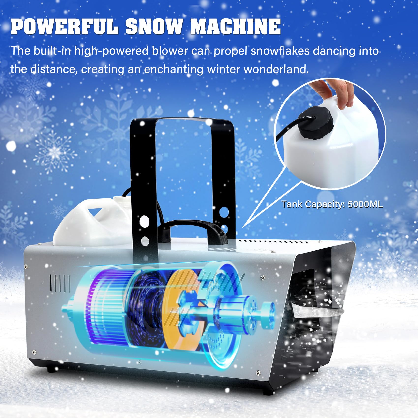TCFUNDY Snow Machine 1500W for Christmas, Weddings & Parties - Wired Remote Control Snowflake Maker