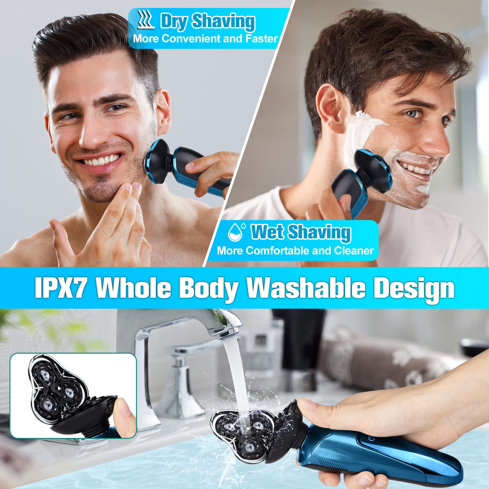 Electric Razor For Men,2024 Mens Electric Shavers Rotary,Led Display 100% Waterproof Cordless Razor, Wet/Dry Shaving,Electric Sh