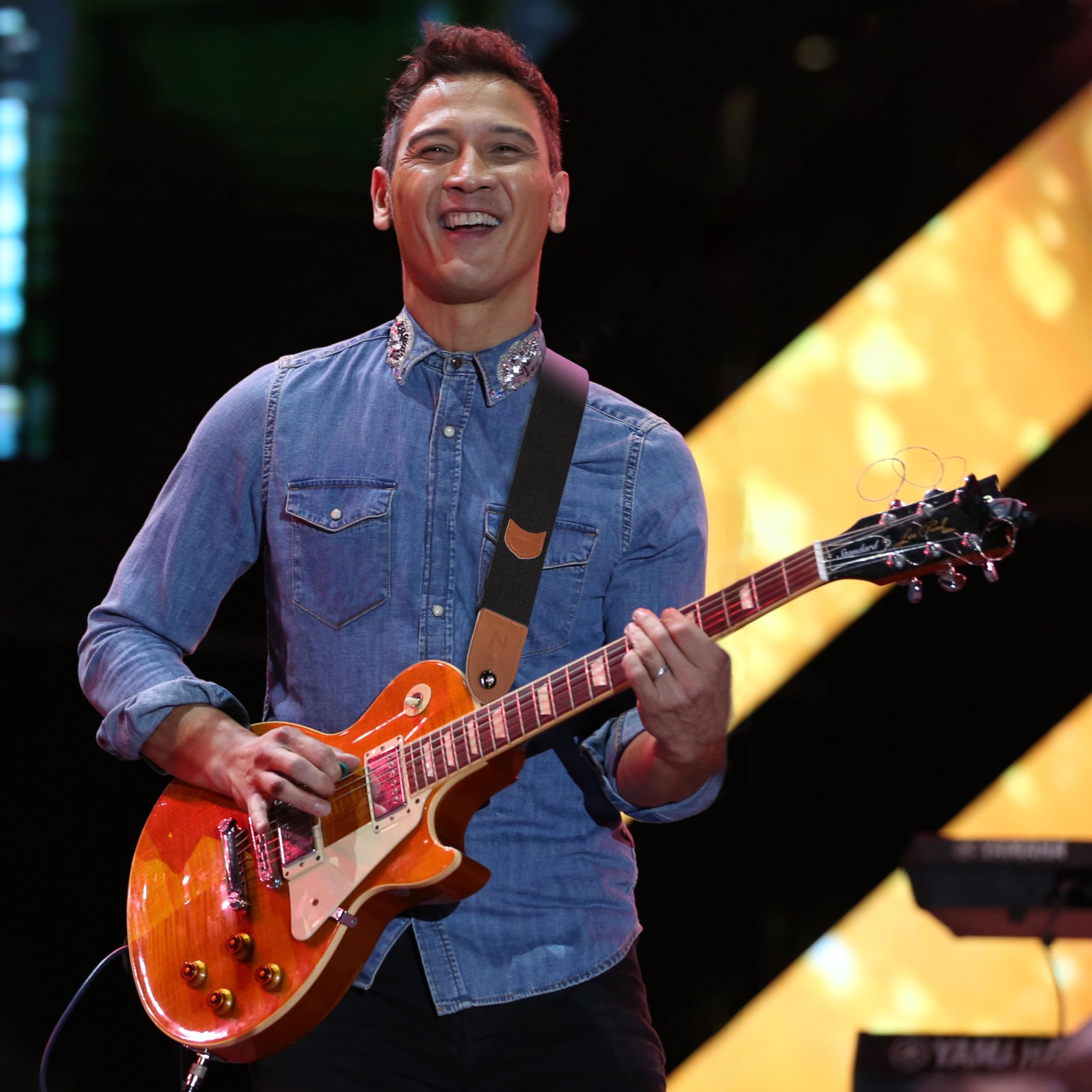 Nefelibata Guitar Strap, 100% Cotton Full Grain Leather Ends Guitar Straps With Pick Pocket For Bass, Electric & Acoustic Guitar