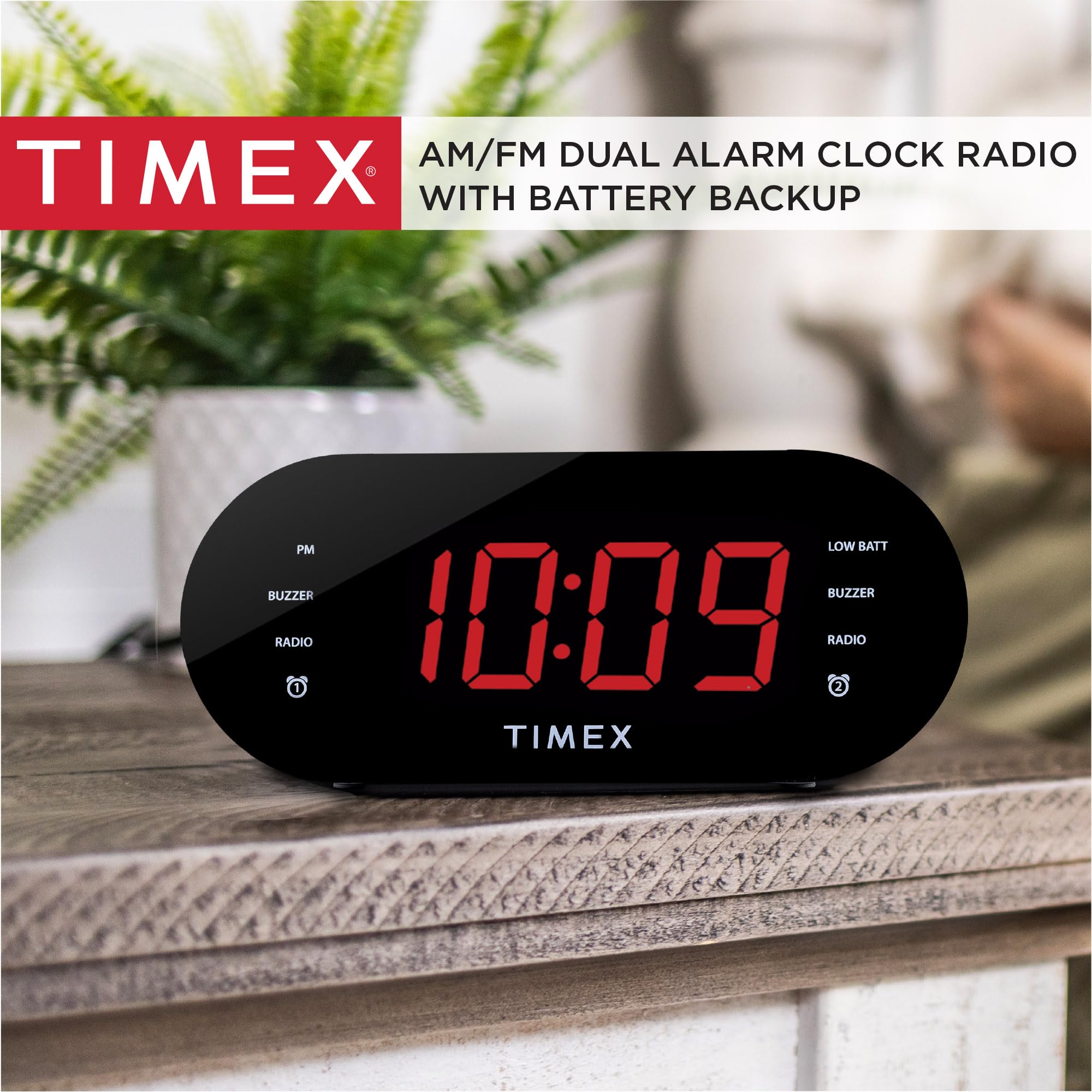 Timex Alarm Clock With Am/Fm Radio And 20 Station Presets, Digital Clock Radio With Dual Alarms, Programmable Timer, Snooze, Aux