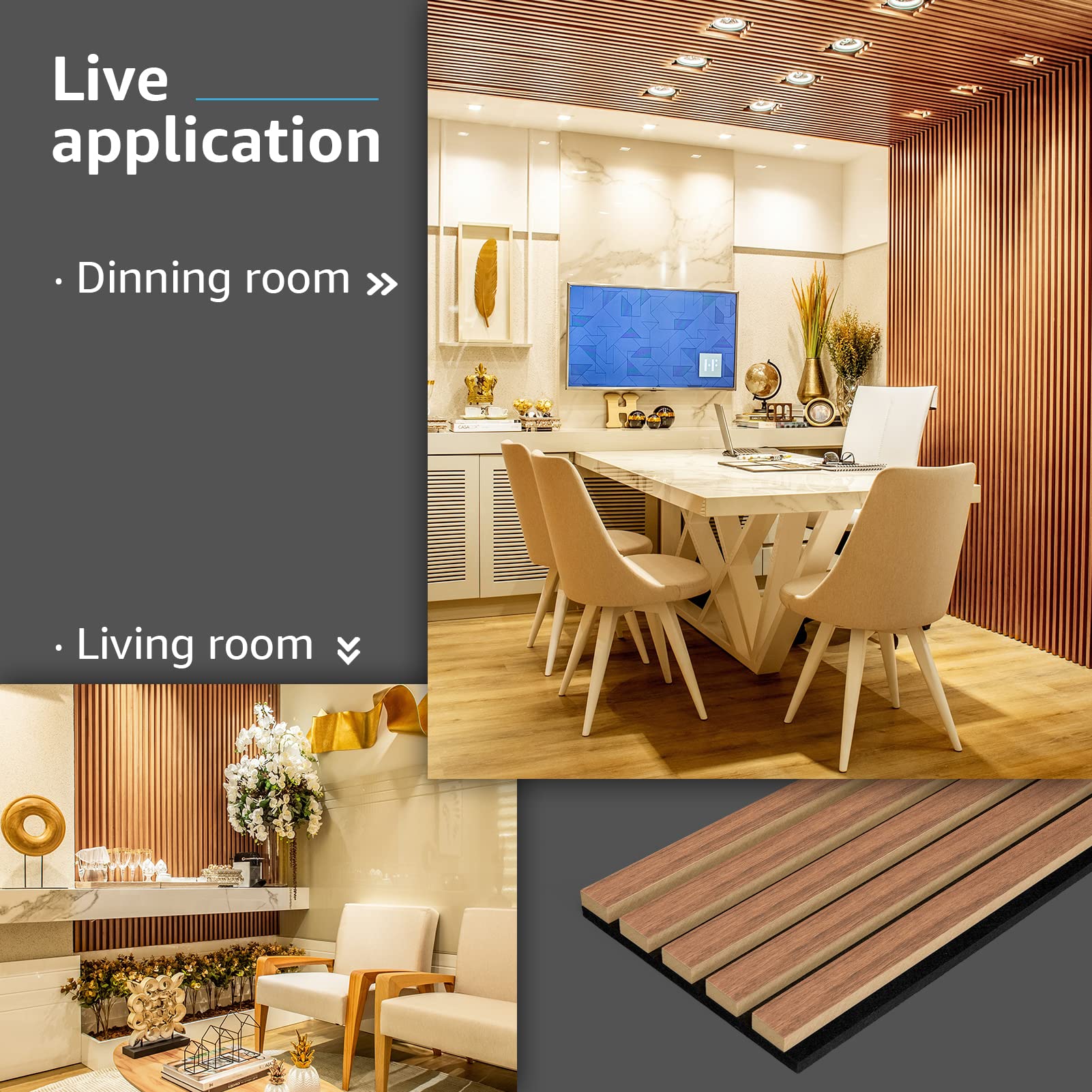Art3D 4 Piece Wood Slat Acoustic Panels For Stylish Decor And Noise Reduction, 3D Textured Panel For Ceiling And Wall, Walnut