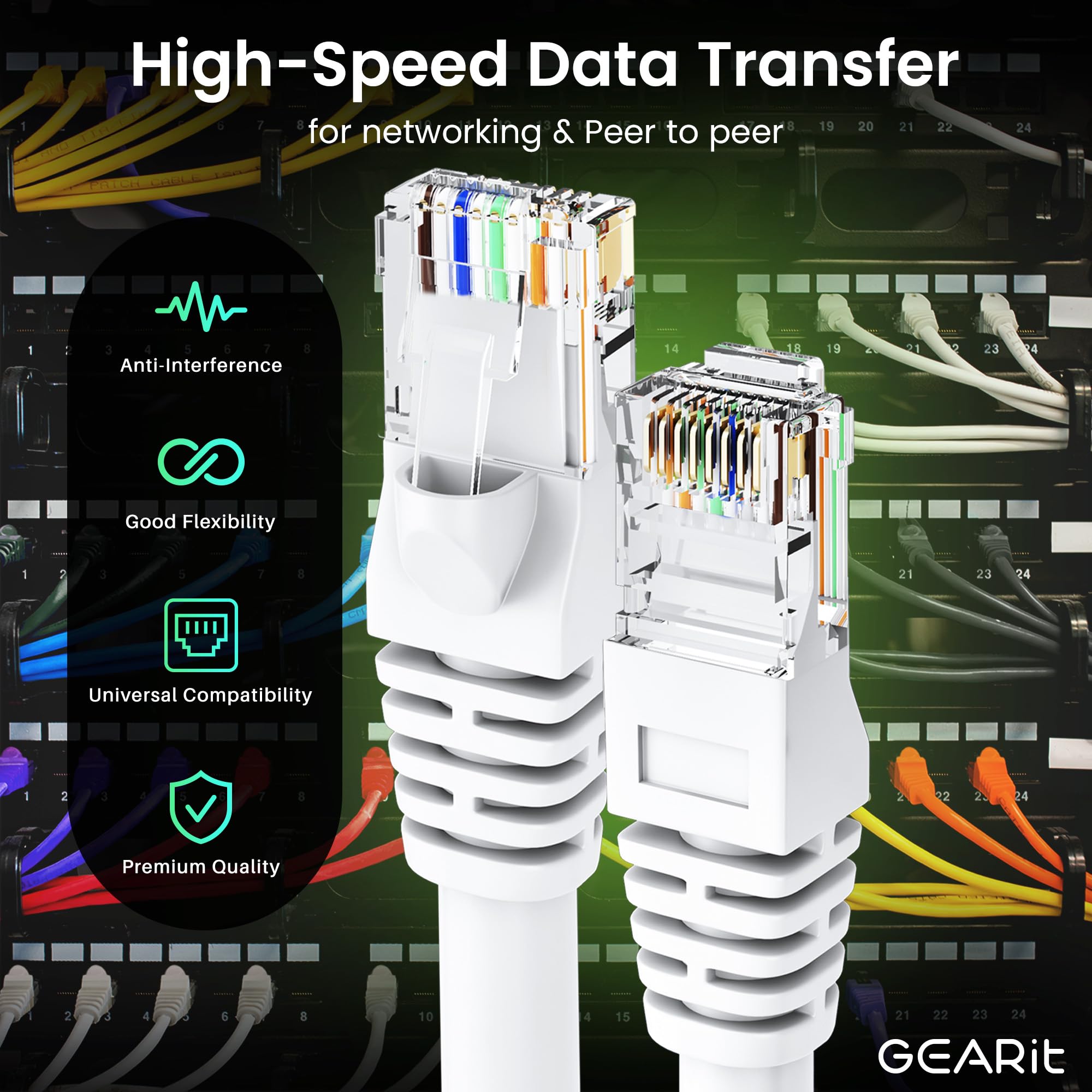 Gearit Cat 6 Ethernet Cable (10-Pack 5 Feet) Cat6 Network Patch, 10Gbps, Rj45, Snagless Cord, Gold-Plated Connectors, Internet F