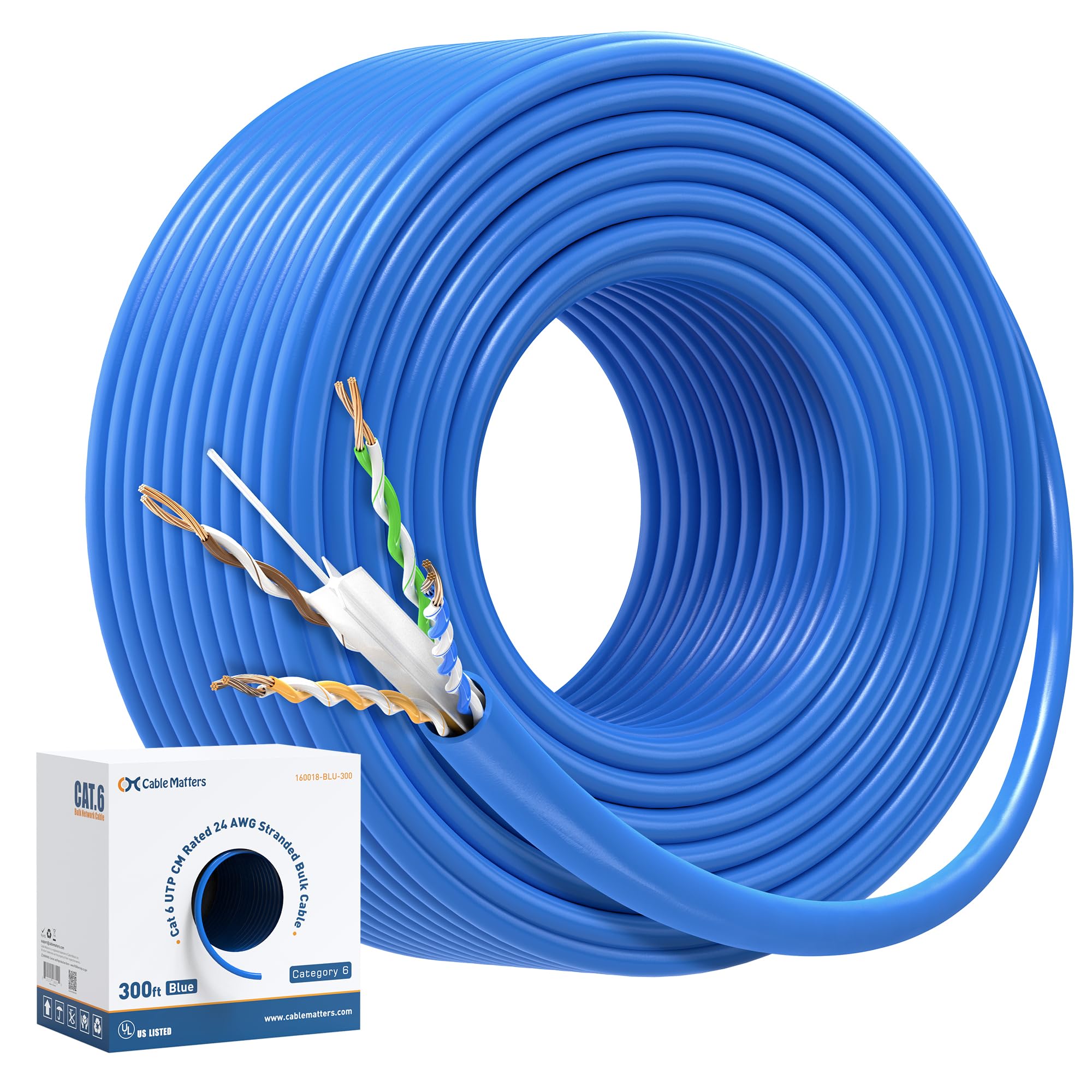 Cable Matters [UL Listed] 10Gbps 24AWG Stranded Cat 6 Cable, 300ft, Blue