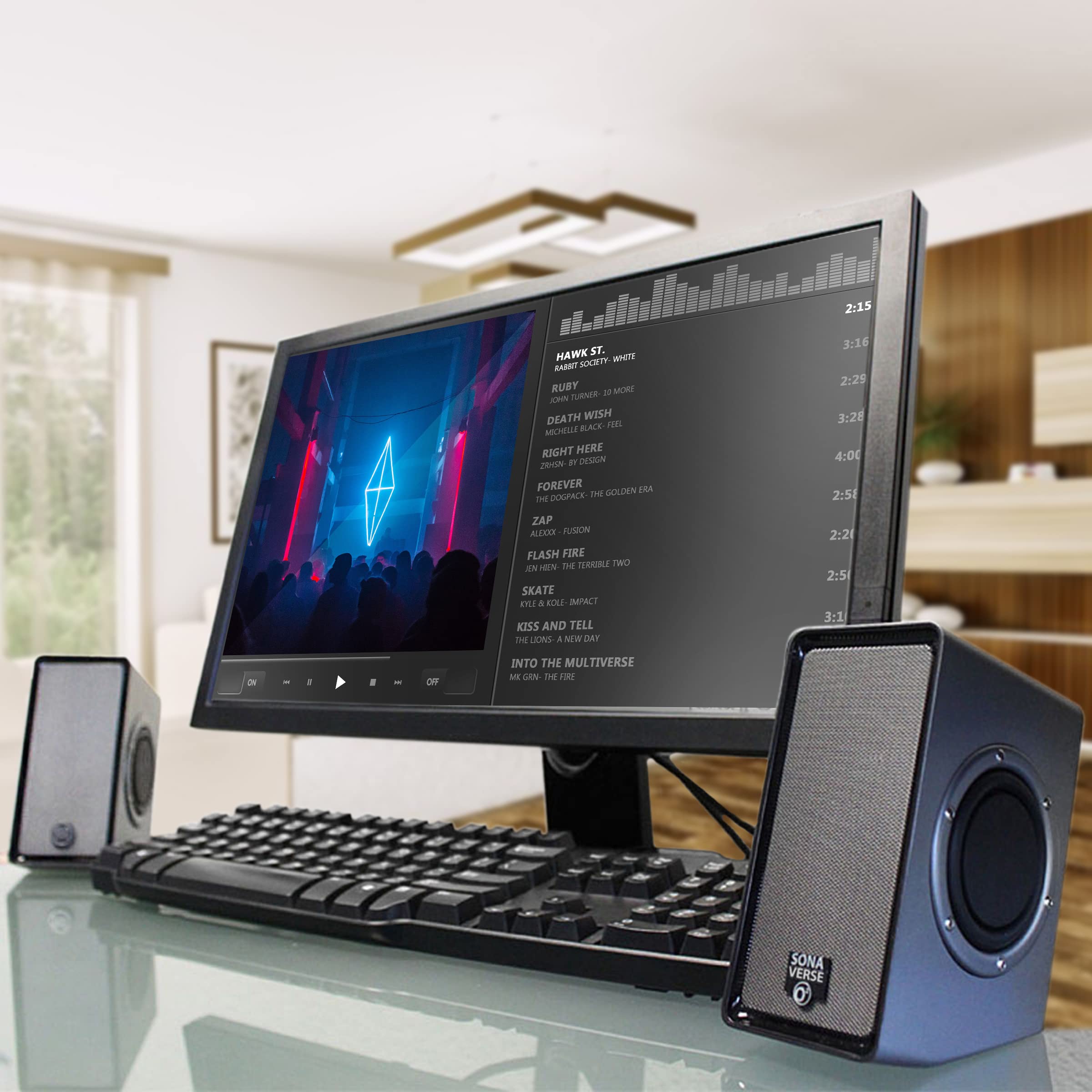 Gogroove Laptop Computer Speakers - Sonaverse O2 Usb Powered Desktop Speakers With Dual Passive Bass Woofers, Built-In Volume Di