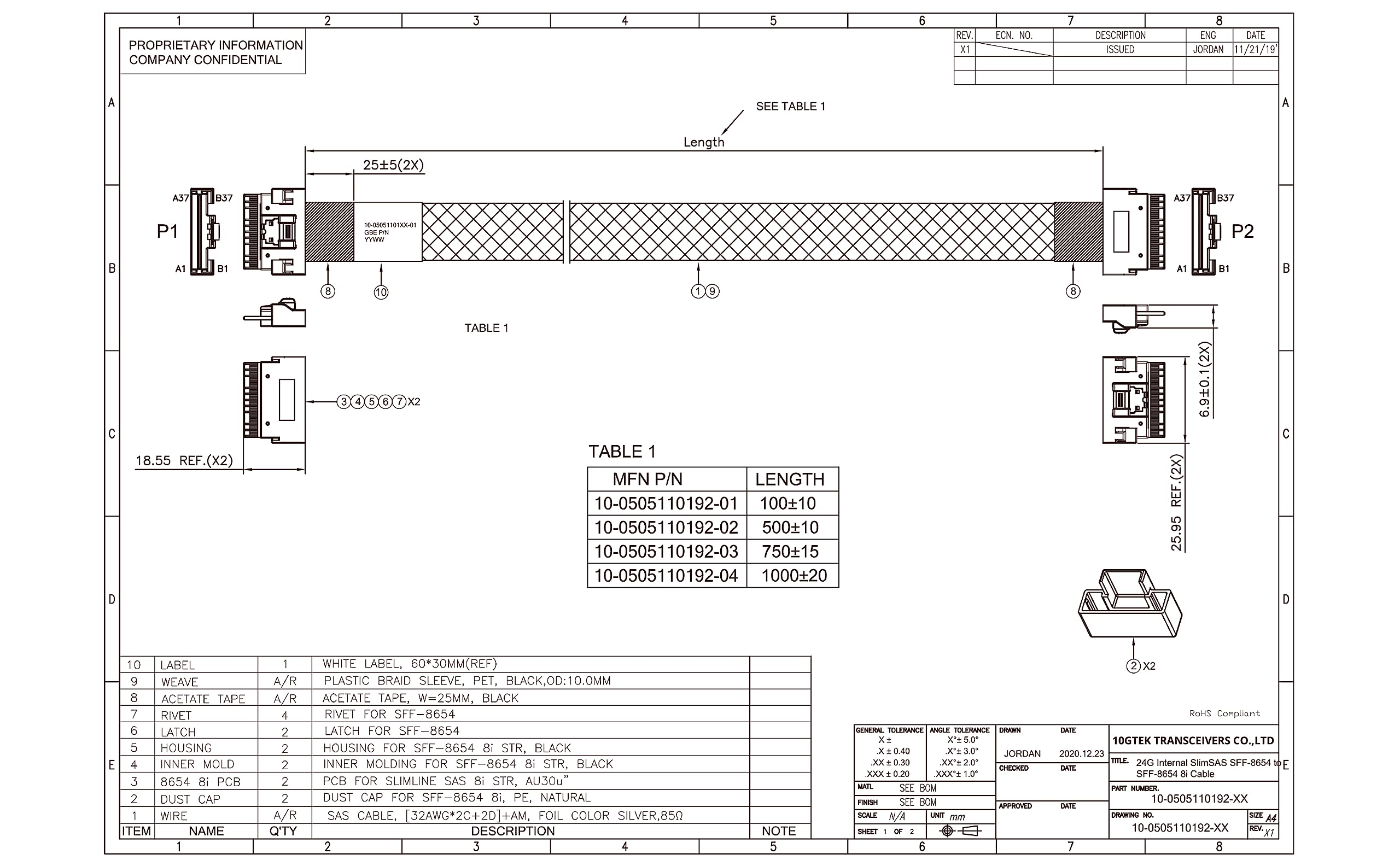 10Gtek 24G Slimsas Sff 8654 To Sff 8654 Cable, Pcie4.0, 85 Ohm, Compatible With Servers, Storage Systems, Workstations & High Pe