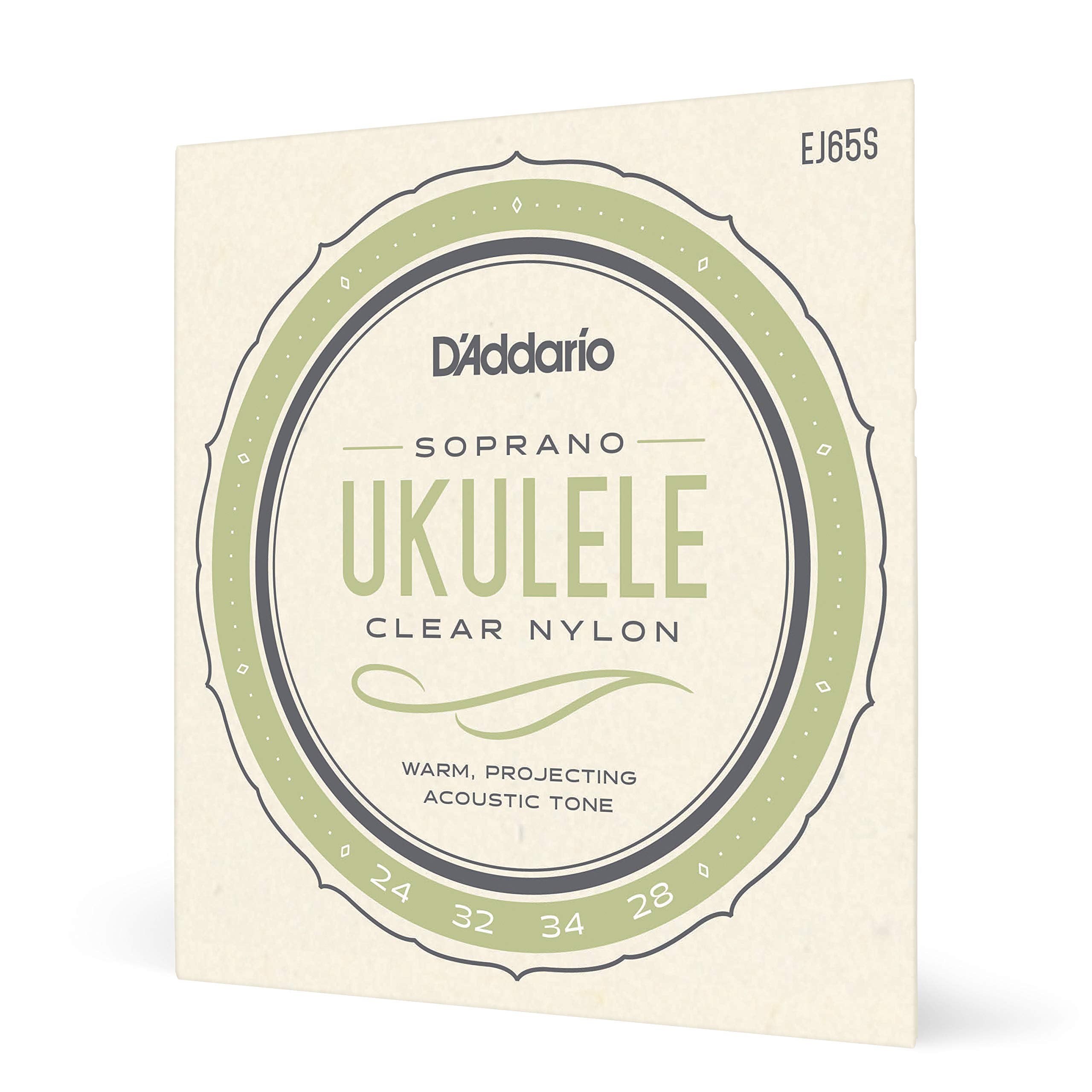 D'Addario Soprano Ukulele Strings, Clear Nylon, Ej65S, 4 String Set, Pack Of 1