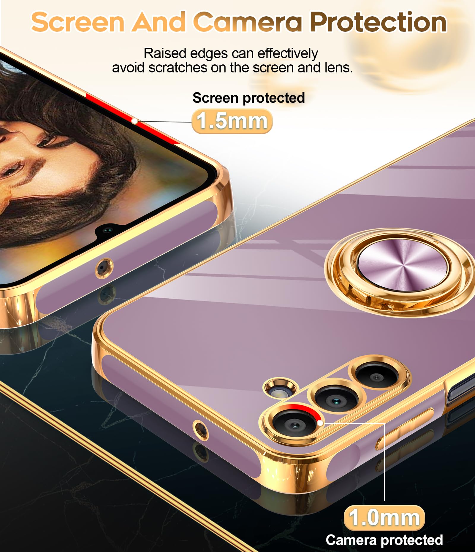 Leyi For Samsung Galaxy A15 5G Case: With Tempered Glass Screen Protector [2 Pack] 360 Rotatable Ring Holder Magnetic Kickstand,