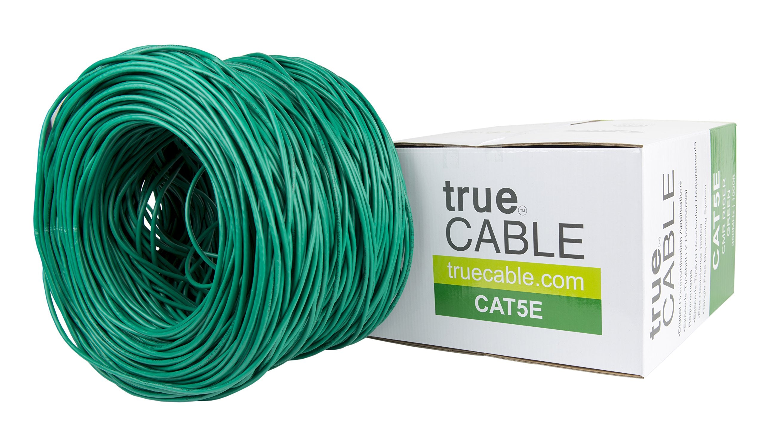 Truecable Cat5E Riser (Cmr), 1000Ft, Green, 24Awg 4 Pair Solid Bare Copper, 350Mhz, Poe++ (4Ppoe), Etl Listed, Unshielded Twisted Pair (Utp), Bulk Ethernet Cable