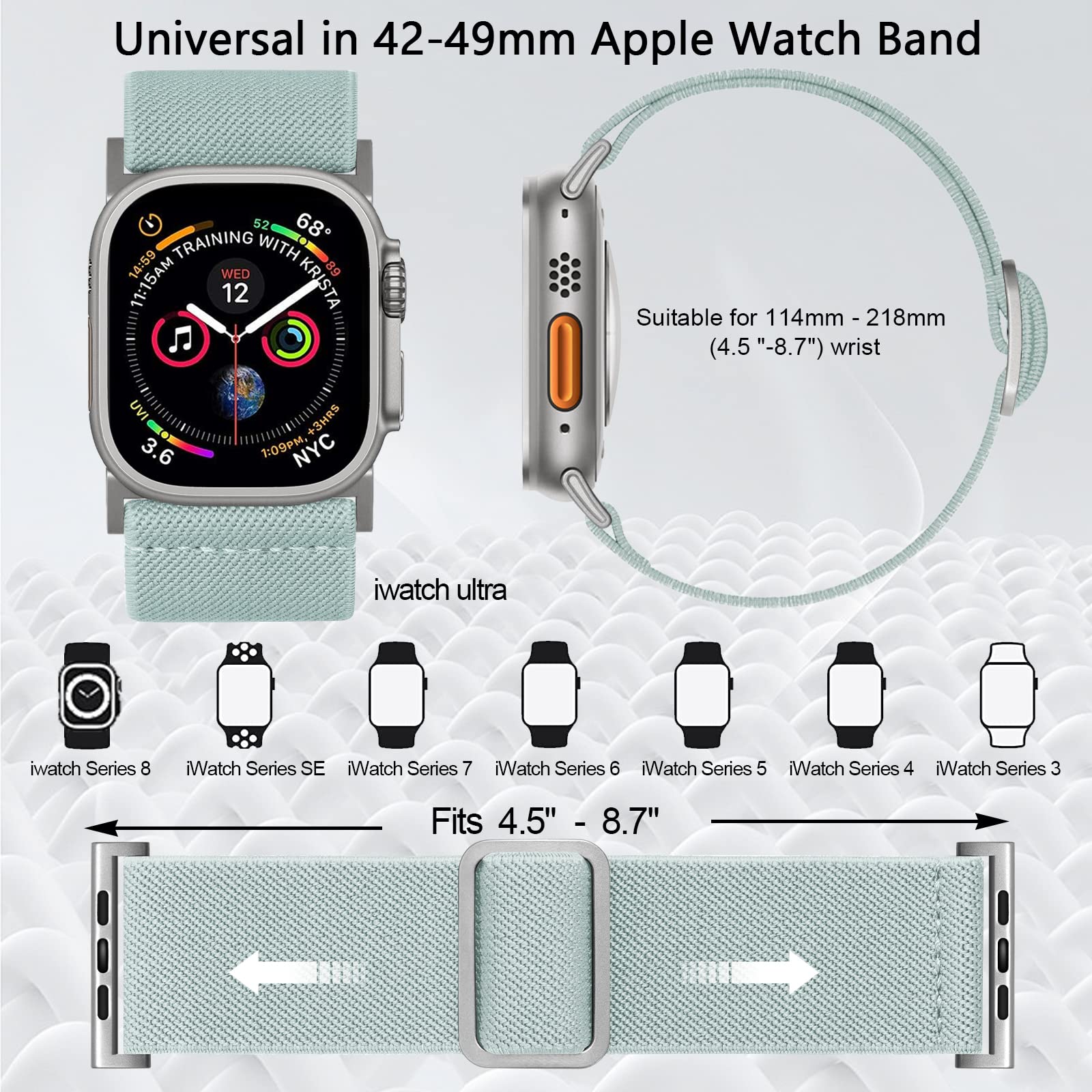 30Mm Wide Stretchy Nylon Compatible With Apple Watch Ultra Band 49Mm 44Mm 45Mm 42Mm, Adjustable Sport Soft Elastic For Apple Wat
