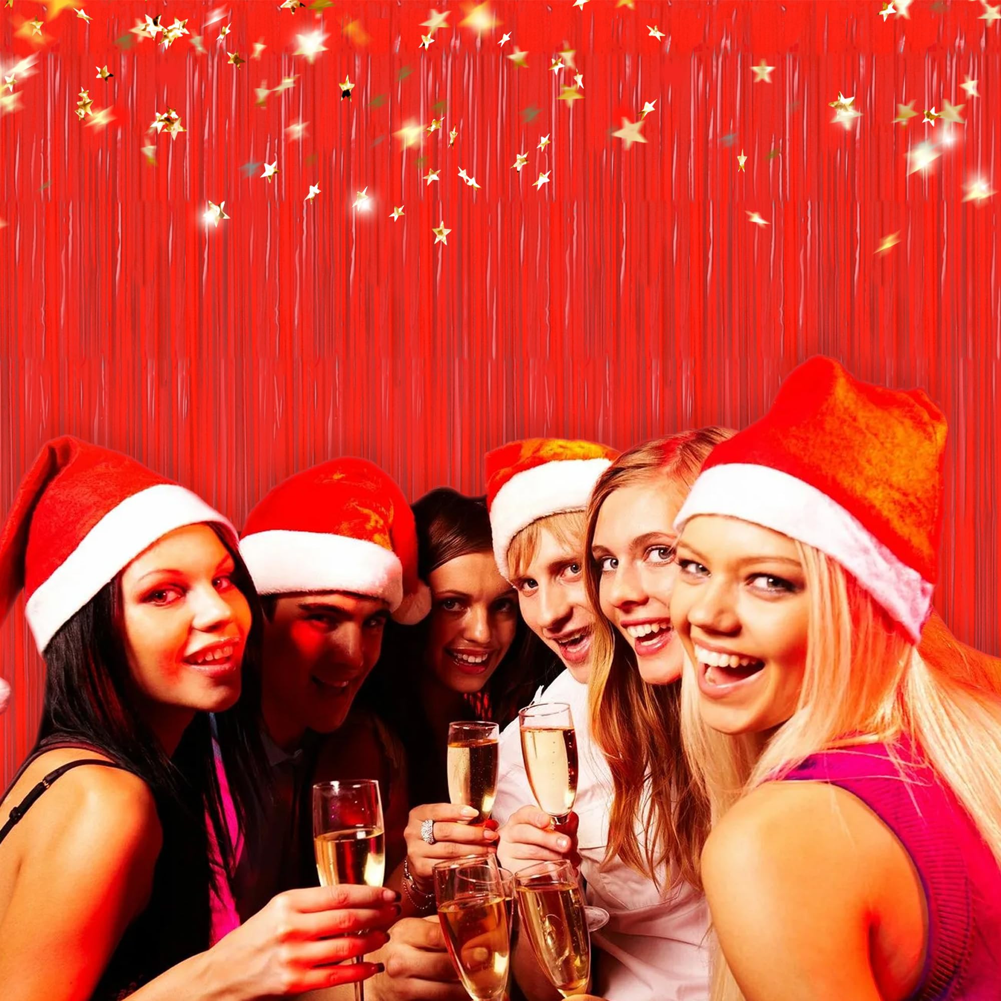 Beishida 2Pcs Red Door Streamer Fluorescent Red Backdrop Blue Foil Fringe Curtains Tinsel For Birthday Baby Shower Halloween Bac