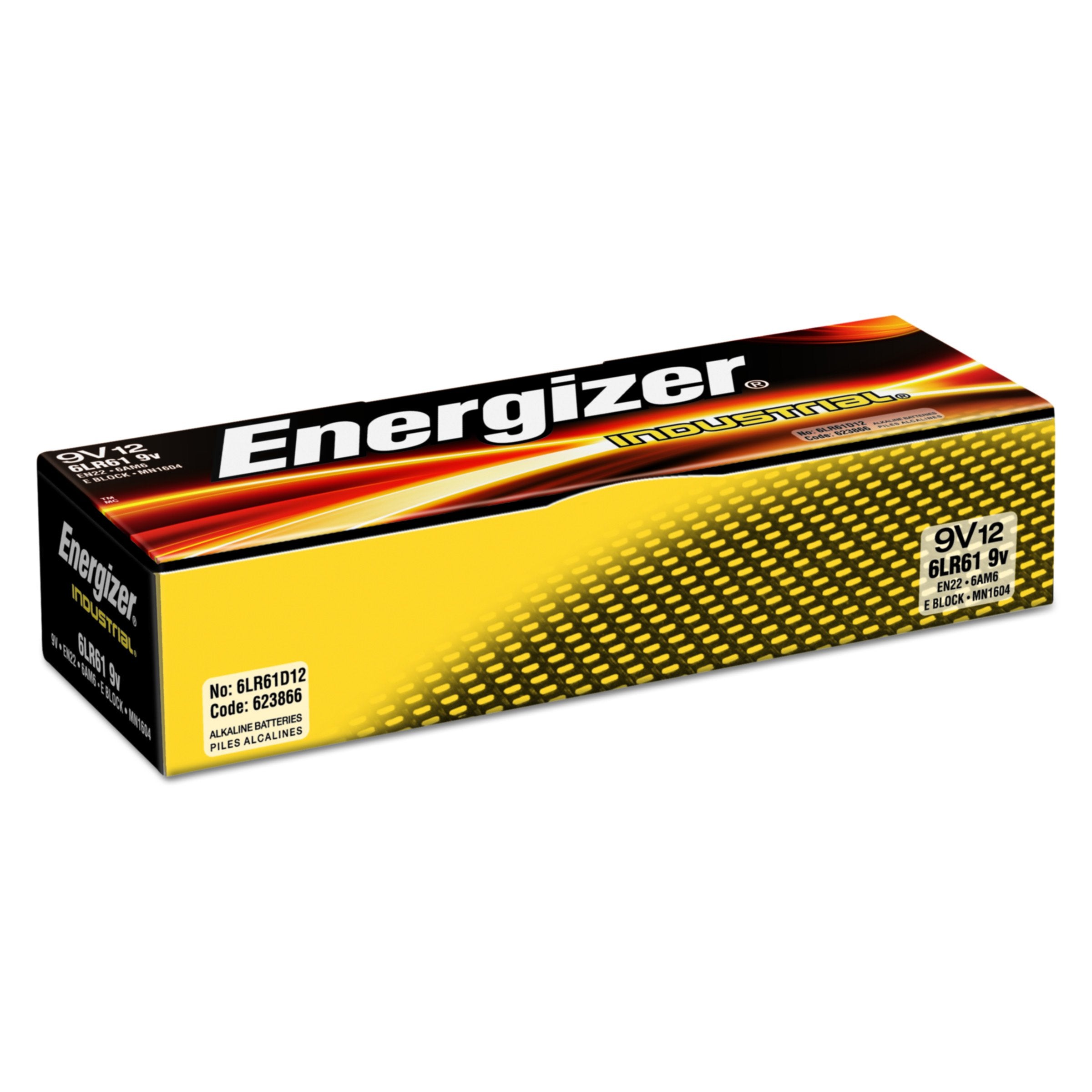 Energizer En22 Industrial Alkaline Batteries, 9V (Box Of 12)