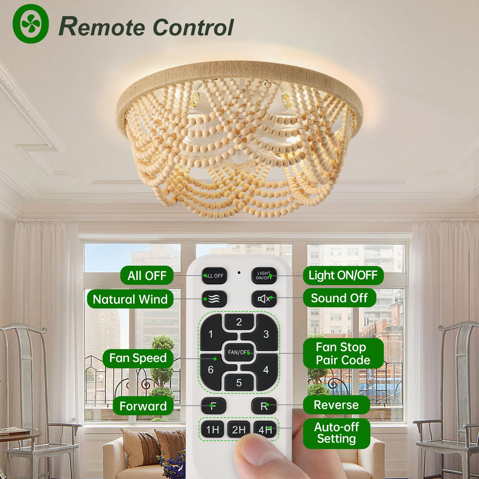 Liokoc Ceiling Fans With Remote, Caged Ceiling Fan With Handcrafted Beaded D  Cor 6 Speeds Reversible 19 Inches Bulbs Included F