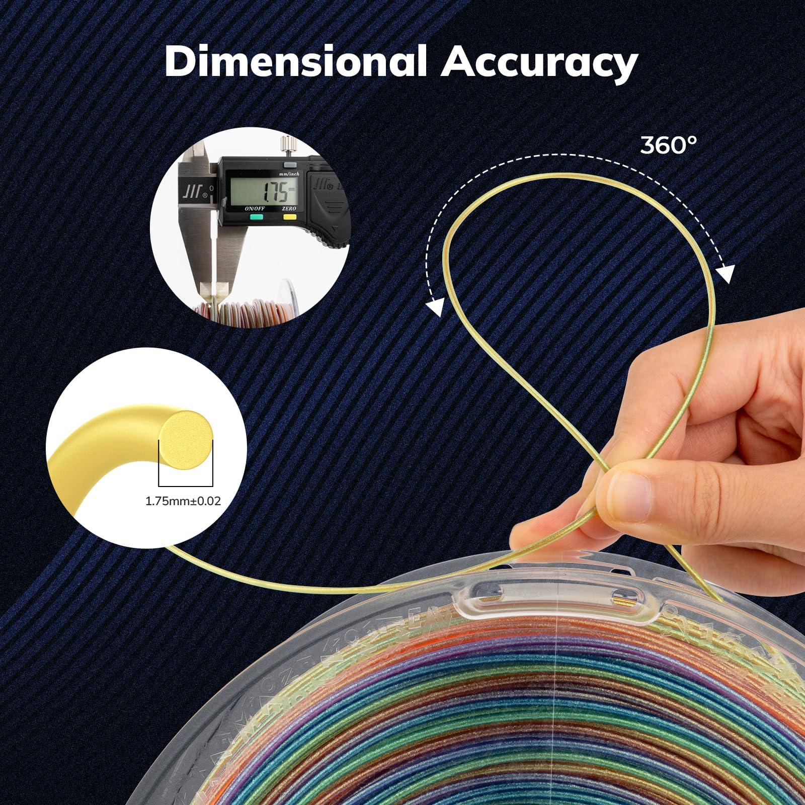 Amolen Pla 3D Printer Filament, Galaxy Rainbow Color Changing With Light Filament 1.75Mm,Shiny Sparkle 3D Printing Filament For